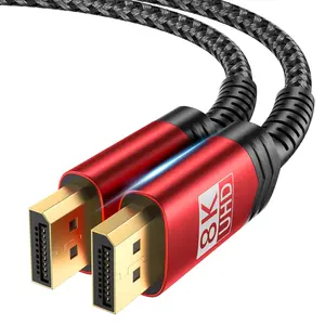 8K Displayport Cable 1.4, DP to DP Cable 6.6ft(8K@60Hz, 2K@240Hz, 4K@144Hz, 32.4Gbps), Compatible with Gaming Laptop TV PC Computer Monitor-Red