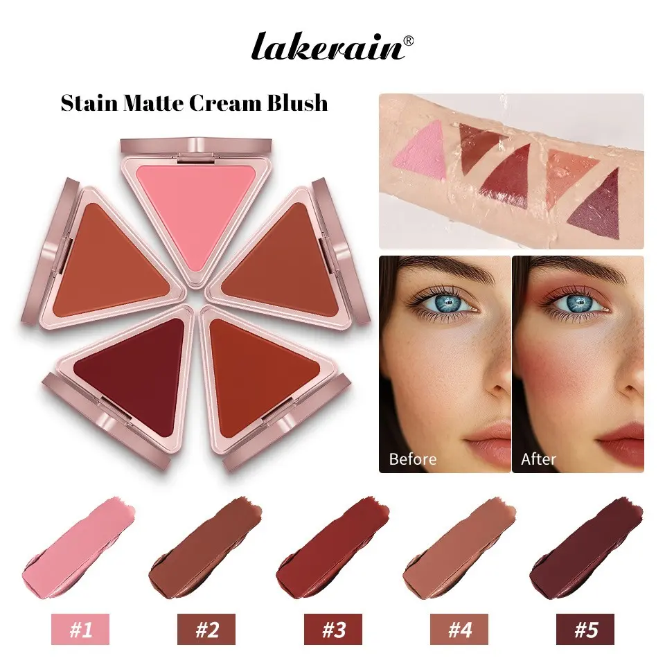 Triangular Cream Blush, Beauty Cosmetics, High Pigmentation Matte Texture, Natural Nude Makeup, Smooth Application, Long-Lasting Blush Lipstick