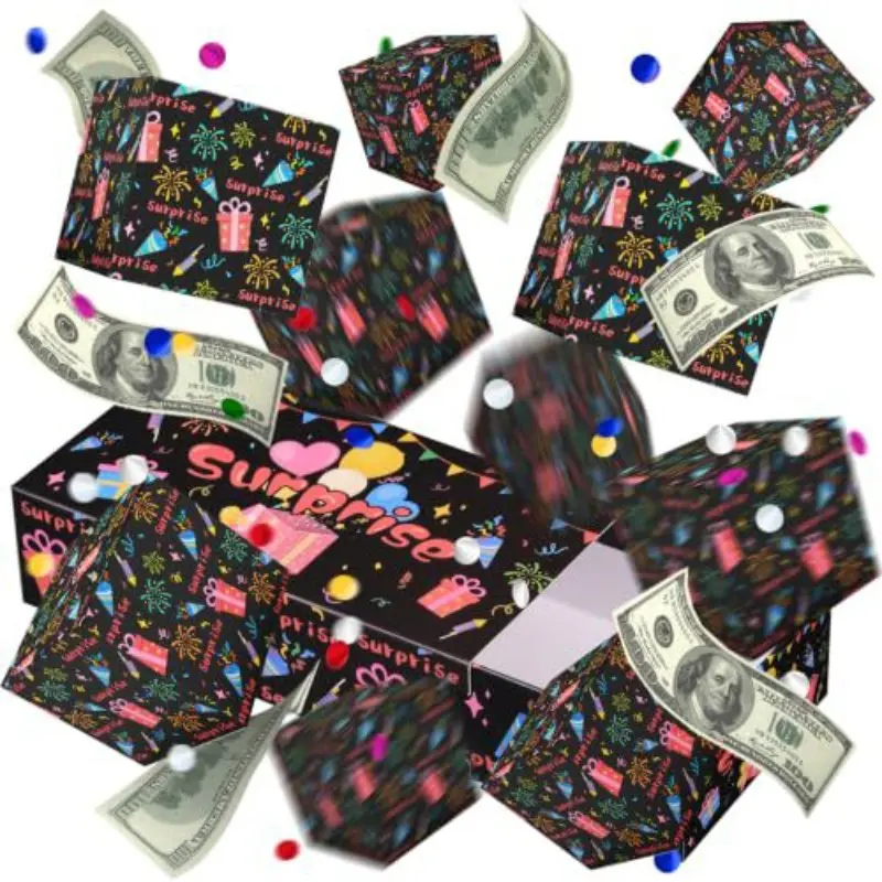 Surprise Gift Box Explosion for Money, Birthday Bouncing Box with Colored Glitter, Birthday Gifts, Folding 10 Bouncing Gift Box for Christmas, Holloween, Valentines, Party, Thanksgiving, Wedding, Anniversaries