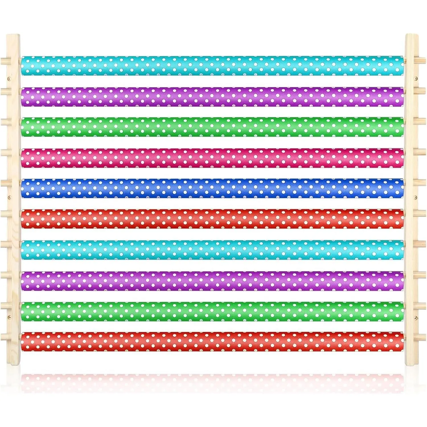 Kigley 10 Tier Ribbon Holder Organizer Rack Wood Wrapping Paper Display Rack Large Gift Wrapping Paper Storage Organizer Easy Wall Mount Wrapper Storage