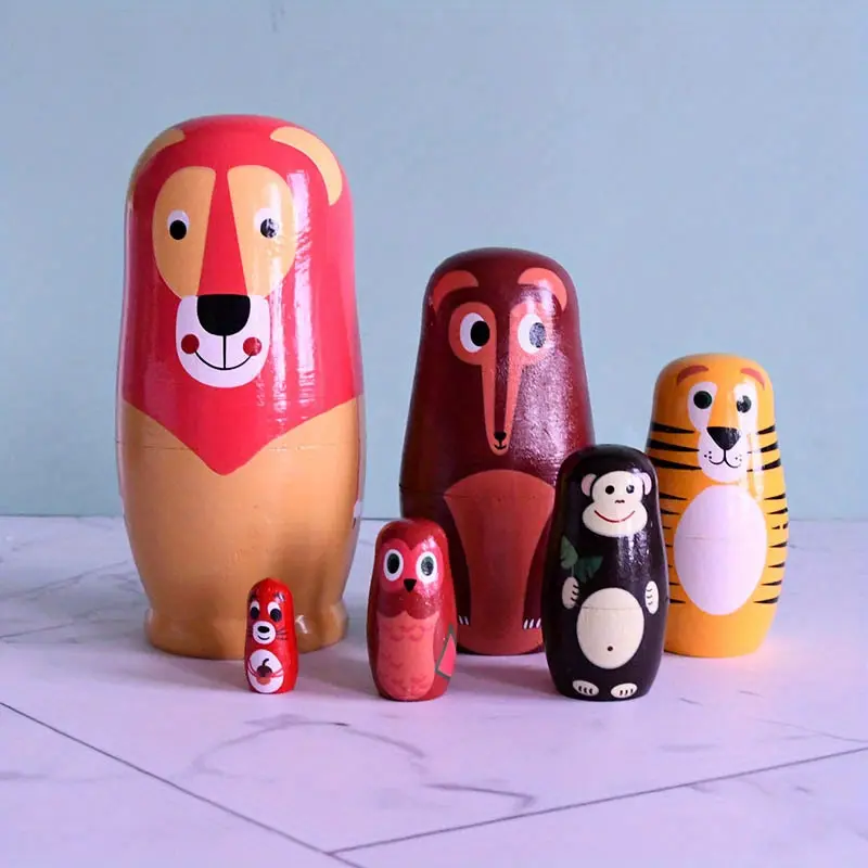 Wooden Russian nesting doll with six layers of animal wood crafts |   Festival gifts |   Home decorations |   Decorations | Children's Day gifts, gifts, toys