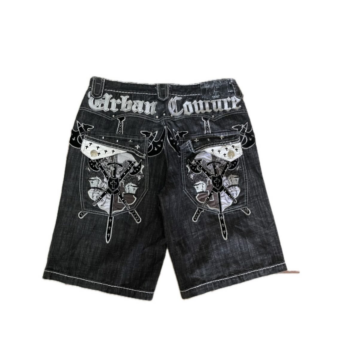 American Vintage Popular New Pattern Embroidery Baggy Denim Shorts Men Street Fashion Gothic Casual Joker Shorts Women Clothing, Trendy Summer Streetwear