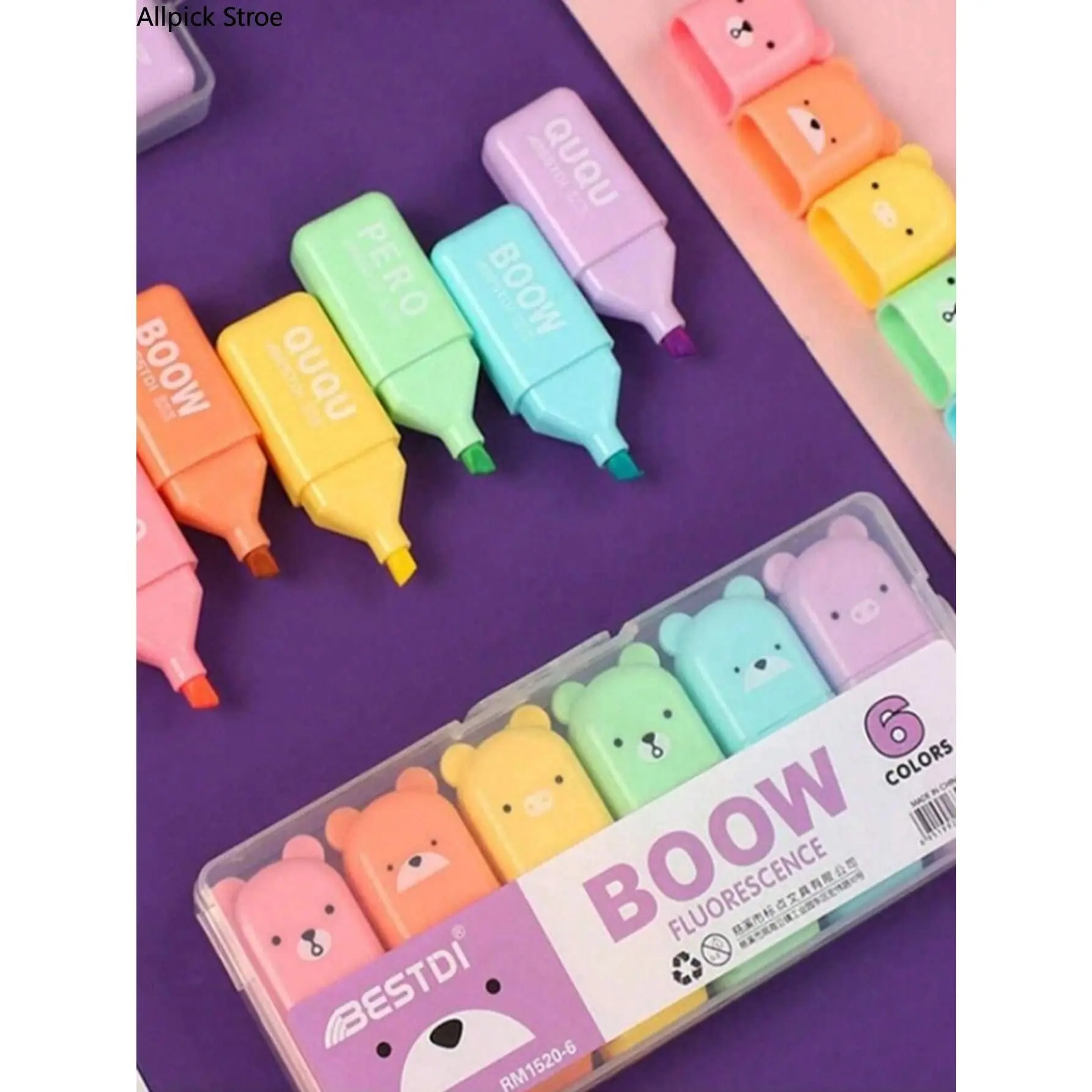 6PCS Cute Bear Highlighter Pens Set - Kawaii Pastel Aesthetic Slanted Chisel Tip Markers, Mini School Supplies for Journaling, Teens' Back to School Essentials, Multicolor