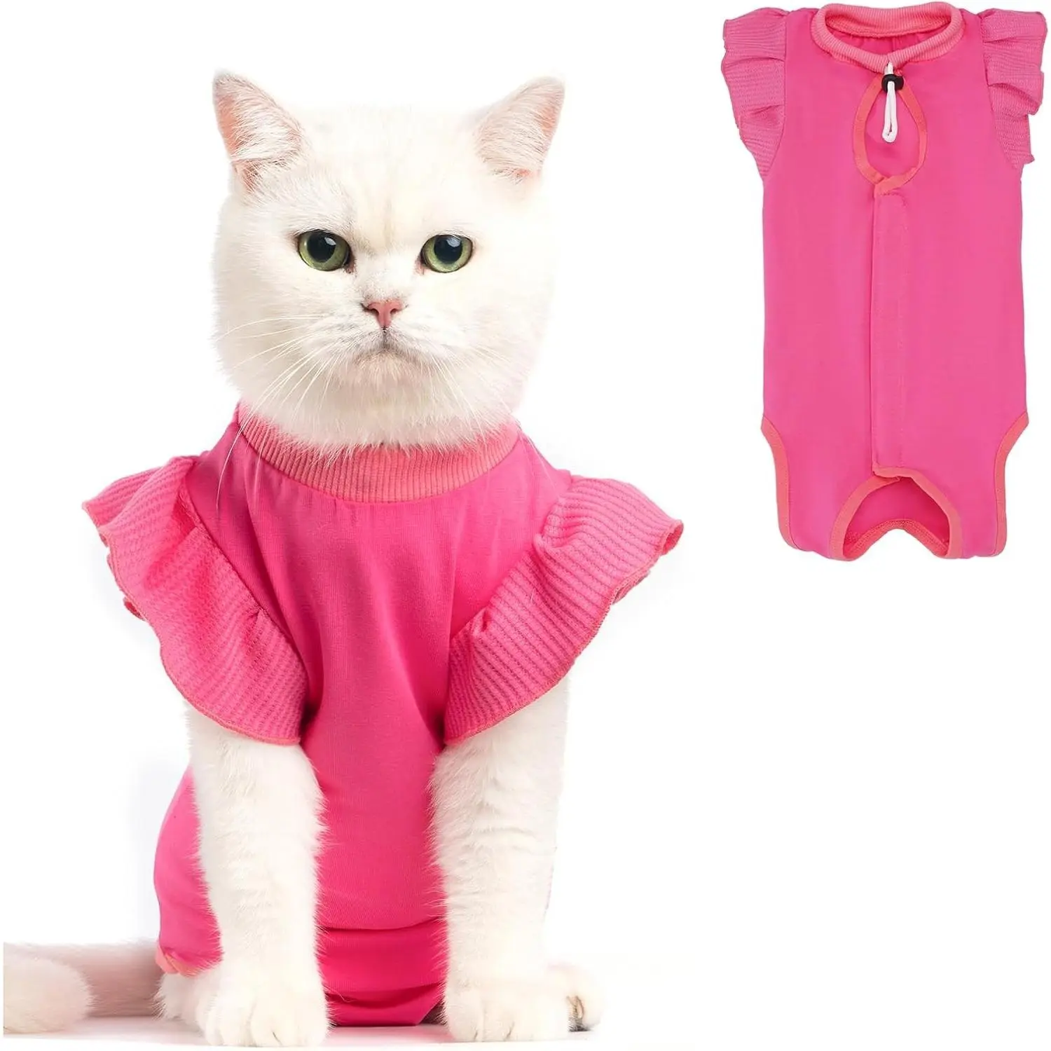 Cat Recovery Suit - Post-Surgery Onesie for Cats Magenta S | Comfort meets style with this wave-sleeve cat onesie—a soft, chic alternative to the cone for post-surgery female kittens