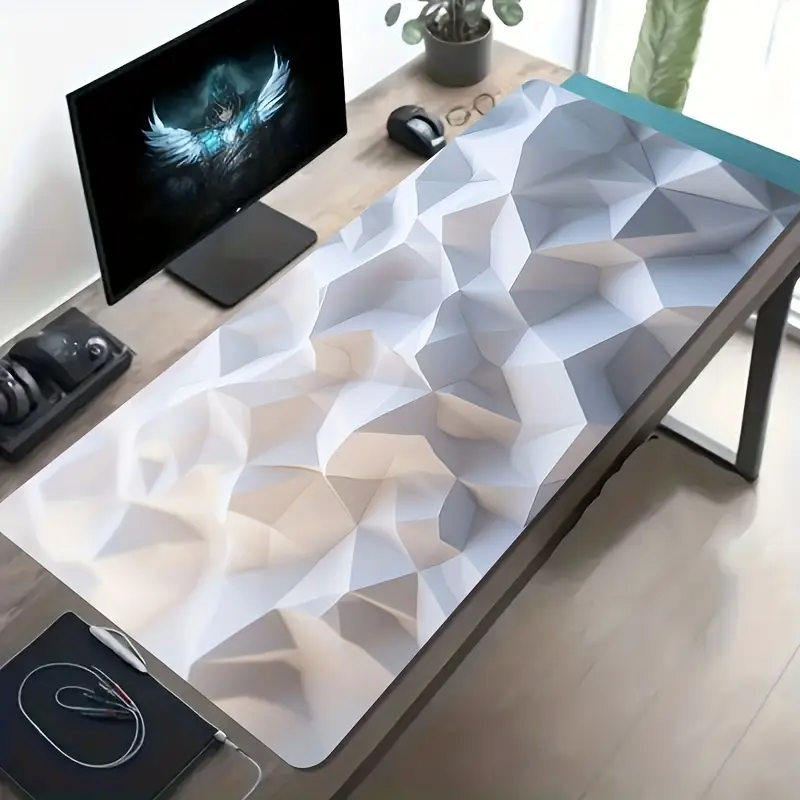Large E-Sports Gaming Mouse Pad - Minimalist White Abstract Geometric Texture, Anti-Slip Washable Rubber Base, Dirt-Resistant Desk Mat for Gamers/Office, Precise Move Computer Accessory