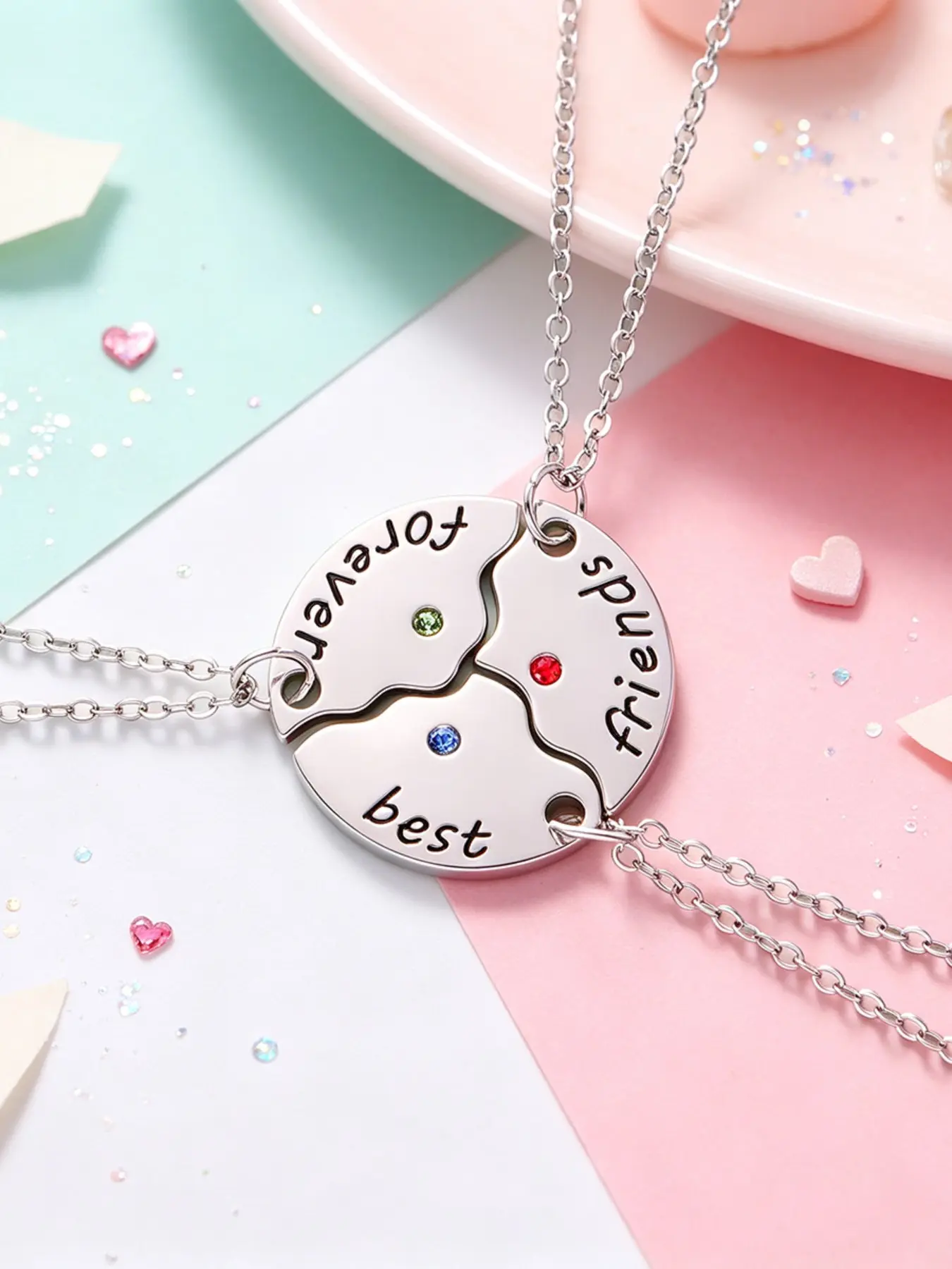 Three-Piece Magnetic Pendant Necklace Set, Round Student Best Friend Gift, Fashion Jewelry for Girls, Perfect Present for Close Friends