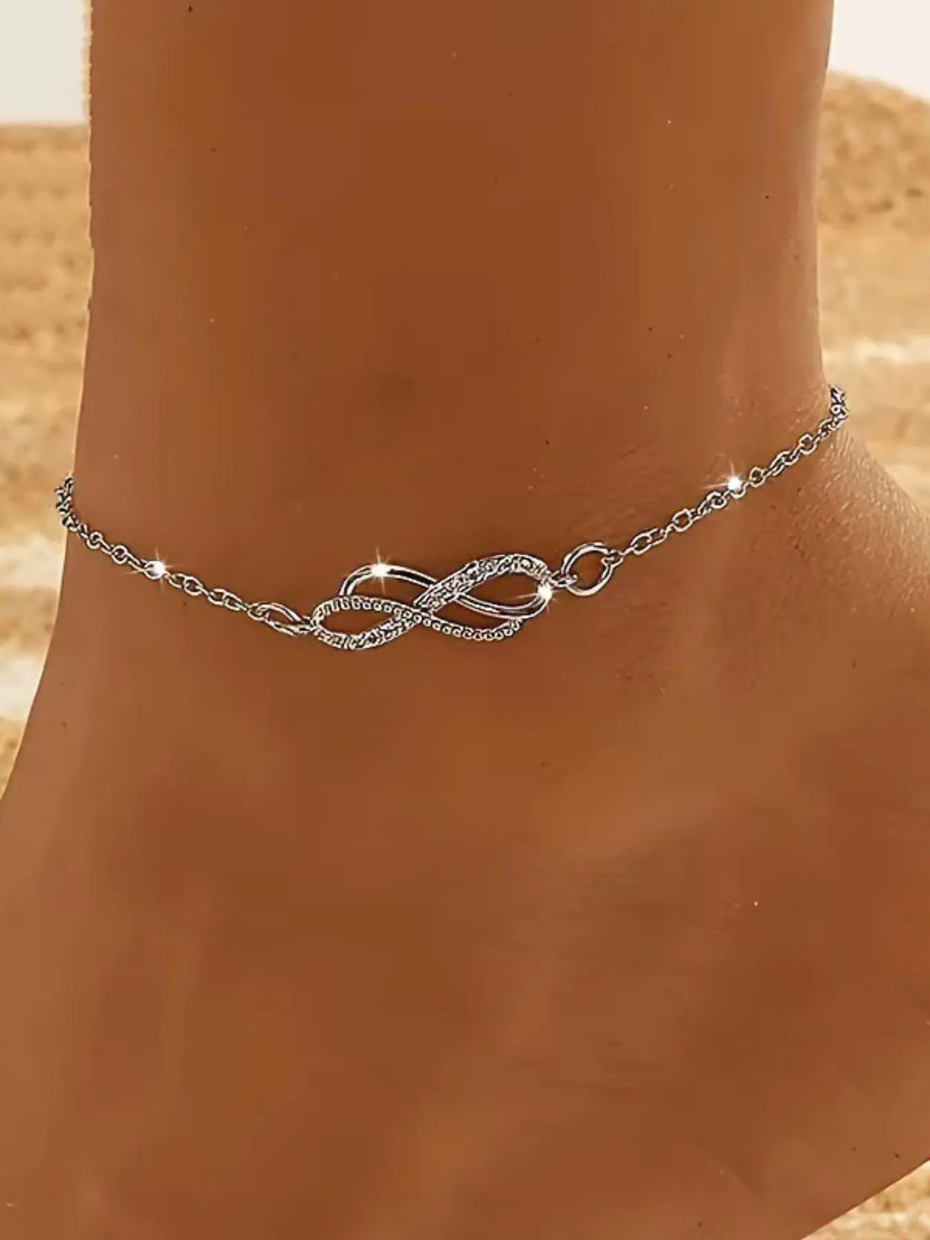Silver Paved Crystal Infinity Ankle Bracelet Dainty Thin Chain Anklet For Women Summer Beach Foot Jewelry Gift