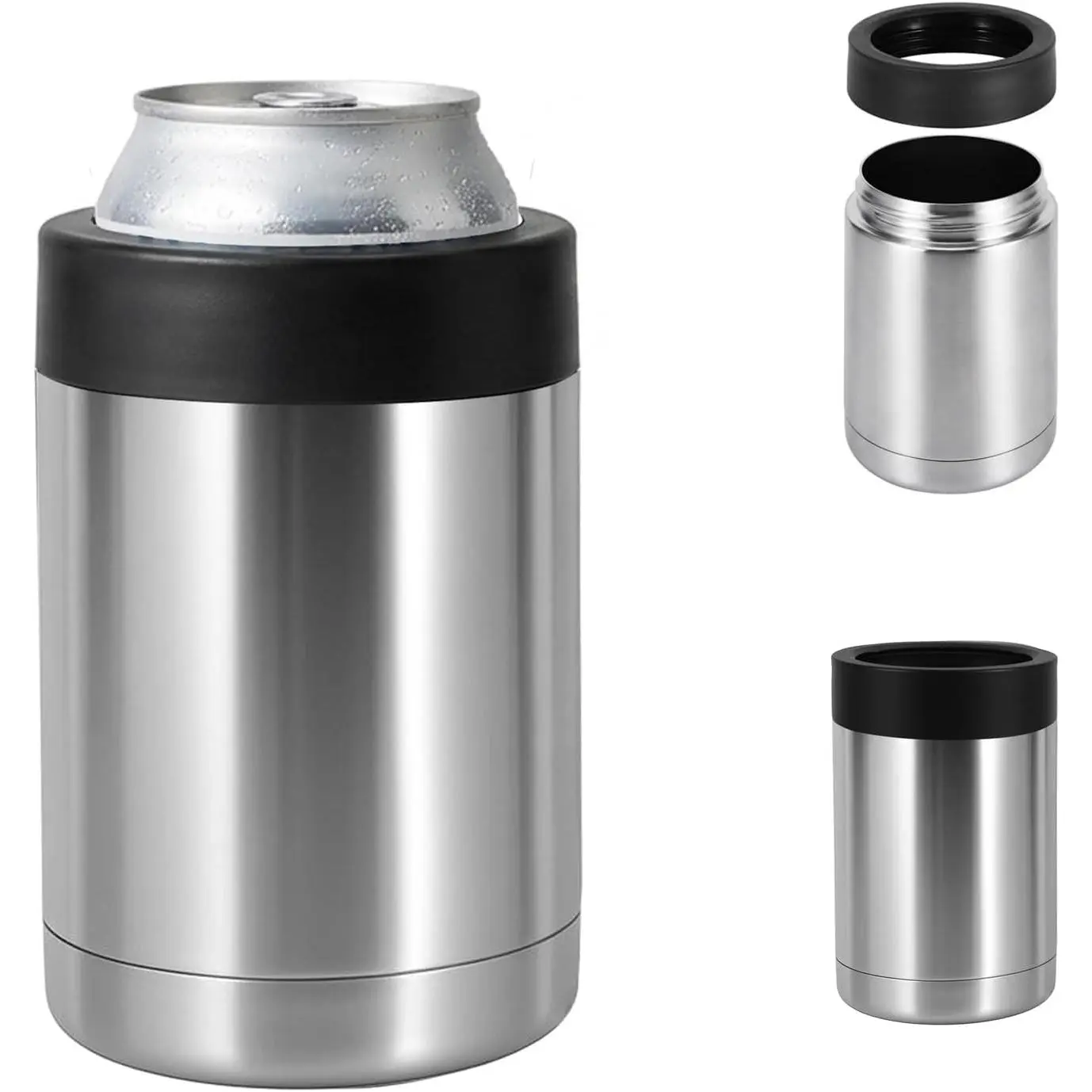 Can Cooler 12 OZ Beer Holder, Stainless Steel Beverage Can Insulator | Standard Size Cans Holder with Vacuum Insulated, Metal Koozie for Cans, Silvery