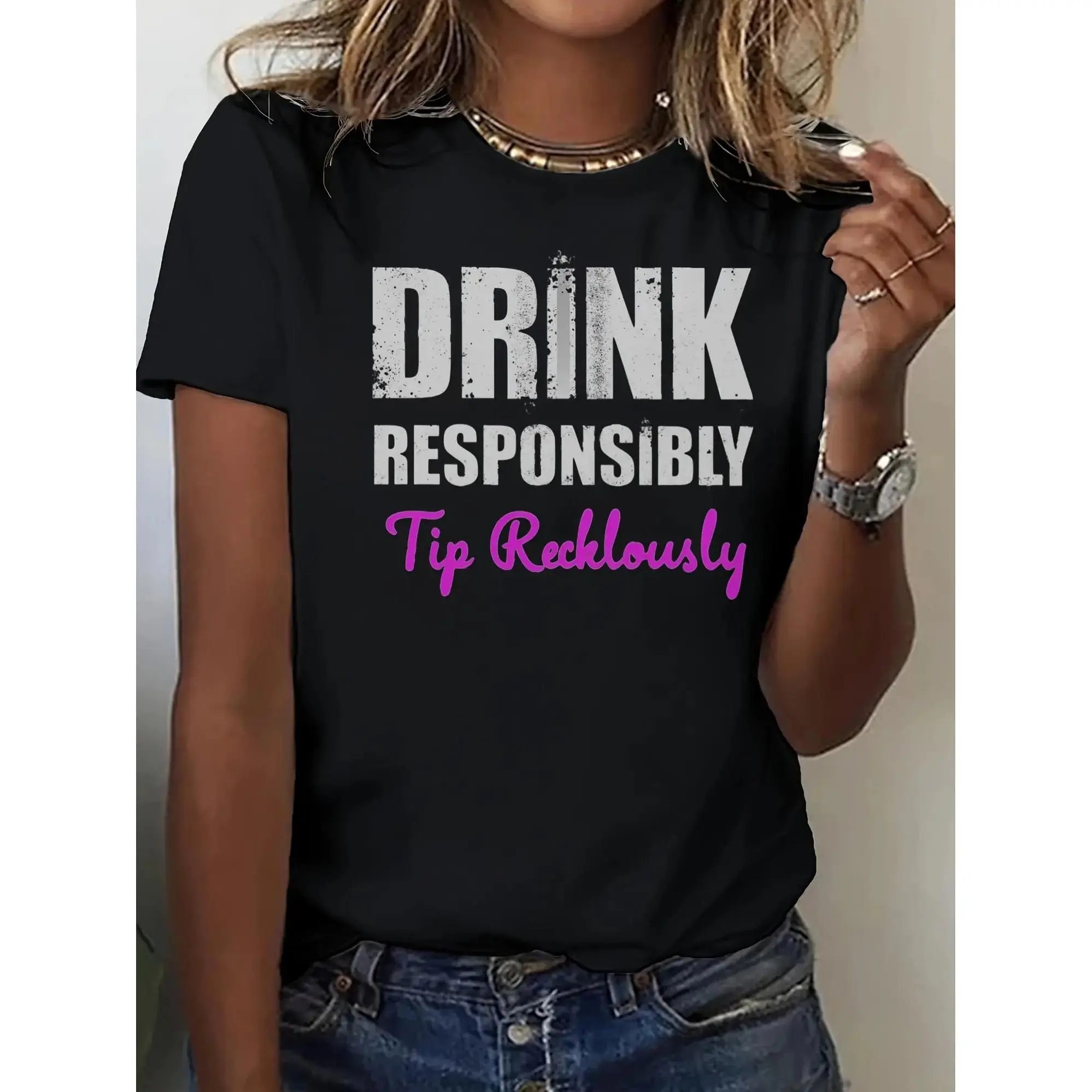 Unisex Funny Bartender "Drink Responsibly T Recklessly" Slogan T-Shirt - Retro Bartending Humor Graphic Tee(for 2026) Pure Cotton, Crew Neck Shirt for Parties, Bars, Gifts for Men & Women