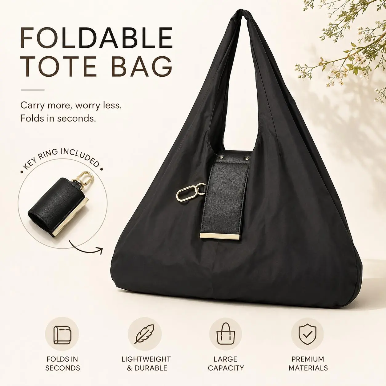 Compact Foldable Keyring Tote - Expandable Reusable Grocery Carryall, Practical Everyday Bag for Camping, Travel & Daily Errands, Bags For Everyday