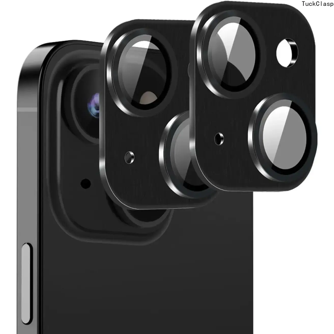 2-Pack Camera Lens Protector Compatible with iPhone 15 / 15 Plus, Ultra HD 9H Tempered Glass Camera Lens Cover with Metal Ring, Case-Friendly, Scratch-Resistant, Easy Installation, Full-Cover Camera Protection Accessory