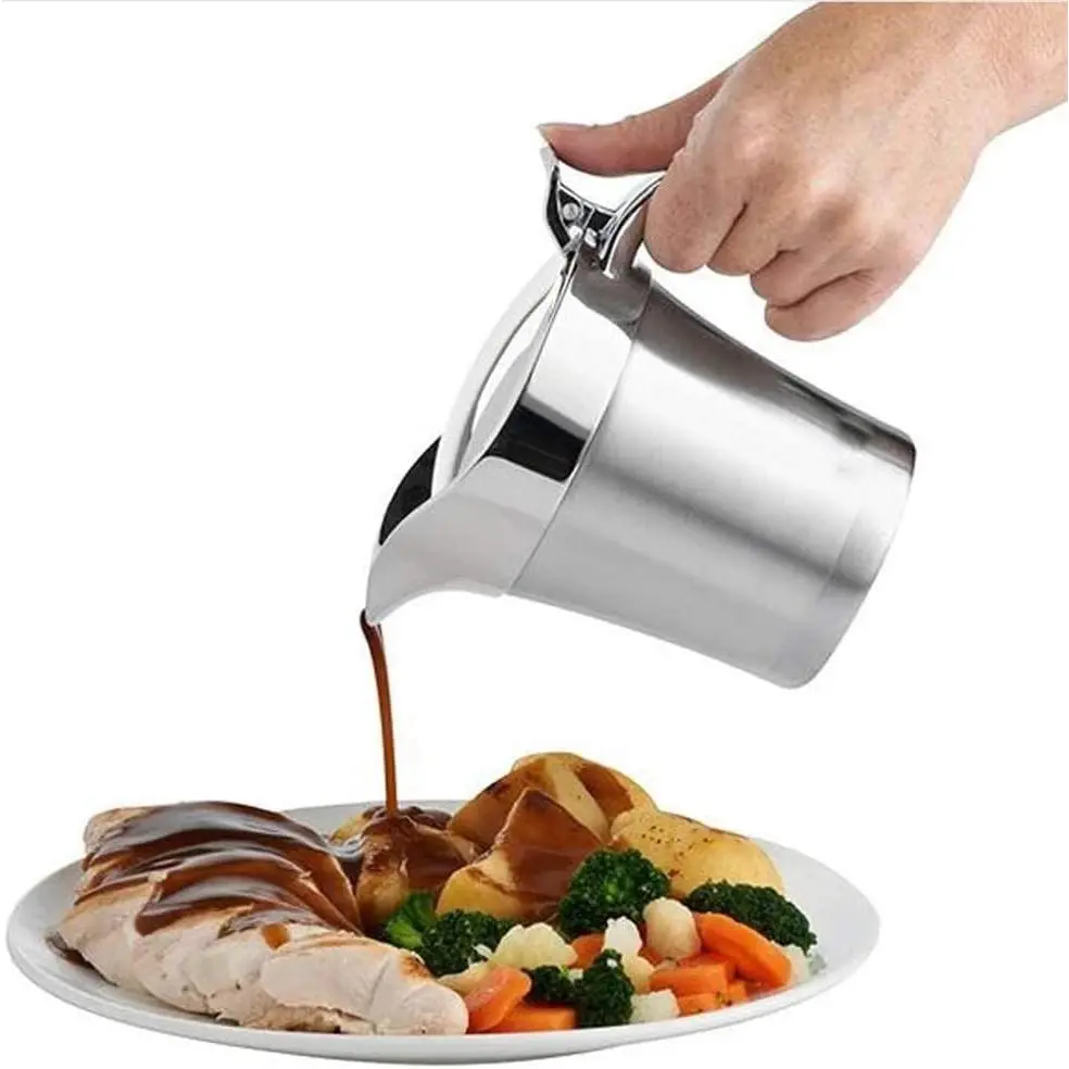Stainless-Steel Double Insulated Gravy Boat - Sauce Jug with Hinged Lid, Ideal for Gravy or Cream at Thanksgiving, Gravy Pitcher - 16 oz/450 ml