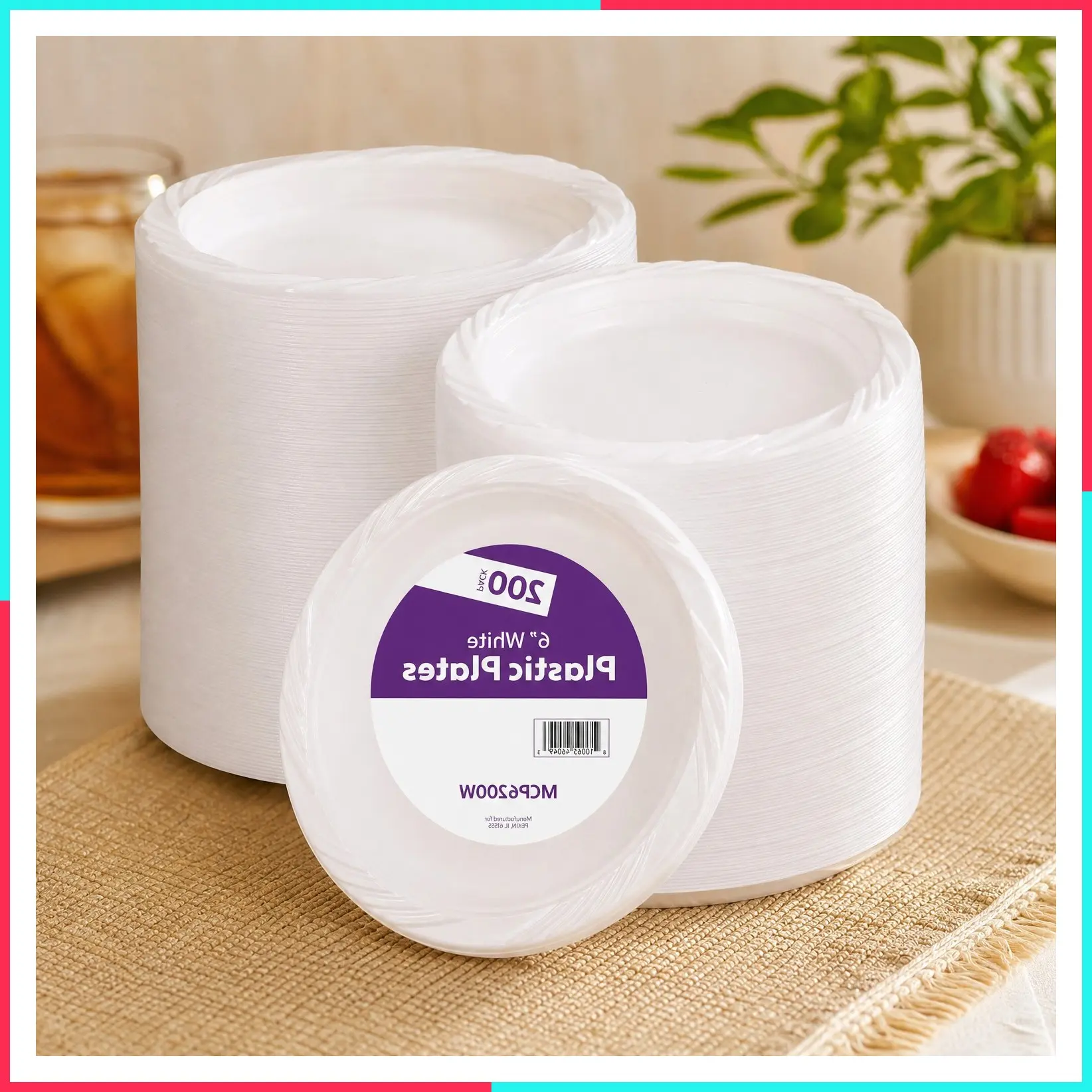 200 Pack 6 Inch White Disposable Plastic Dessert Plates - Microwavable Recyclable Cake Plates for Parties, BBQ, Picnic, Appetizers, Travel & Events