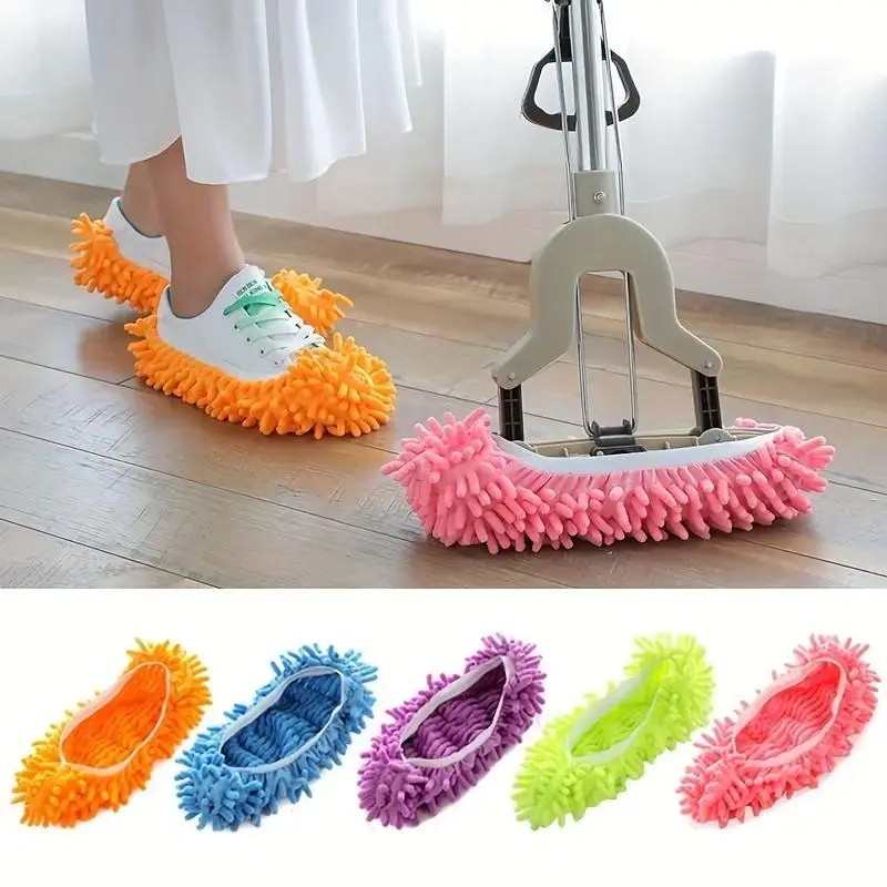 2 Pack Mop Slippers Chenille Dust Cleaning Slippers Reusable Washable Lazy Floor Cleaning Shoes Hands Free Mop Shoes for Home Living Room Bedroom Kitchen Bathroom Cleaning