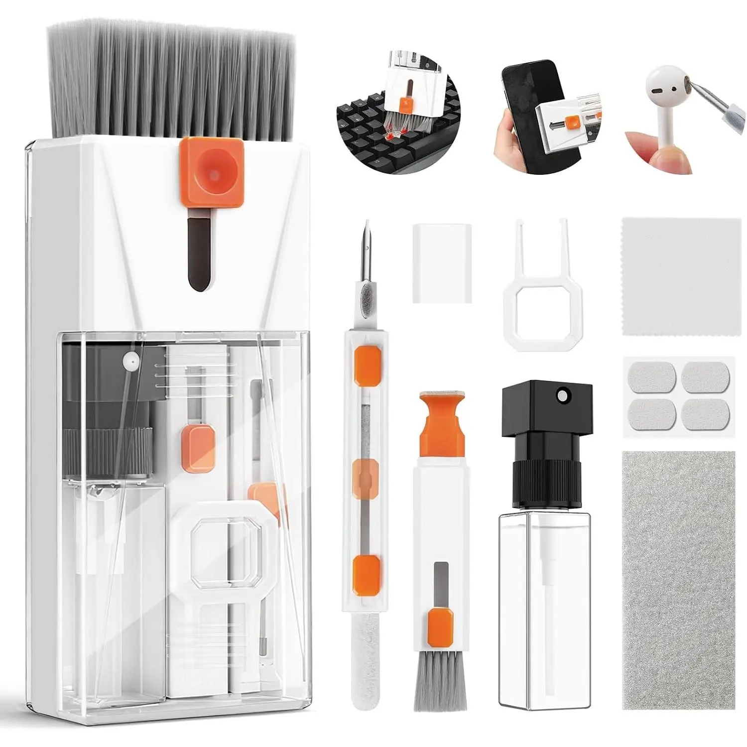 Professional Keyboard Cleaner Laptop Cleaning Kit - Keyboard Cleaning Kit for Computer MacBook iPhone AirPods iPad - Laptop Cleaner with Retractable Brush, 15ml Spray, Microfiber Cloth, Keycap Puller
