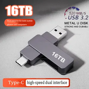 High Speed 16TB Flash Drive USB 3.2 Metal U Disk Type-C Memory Stick Waterproof Storage PC Phone Data Transfer