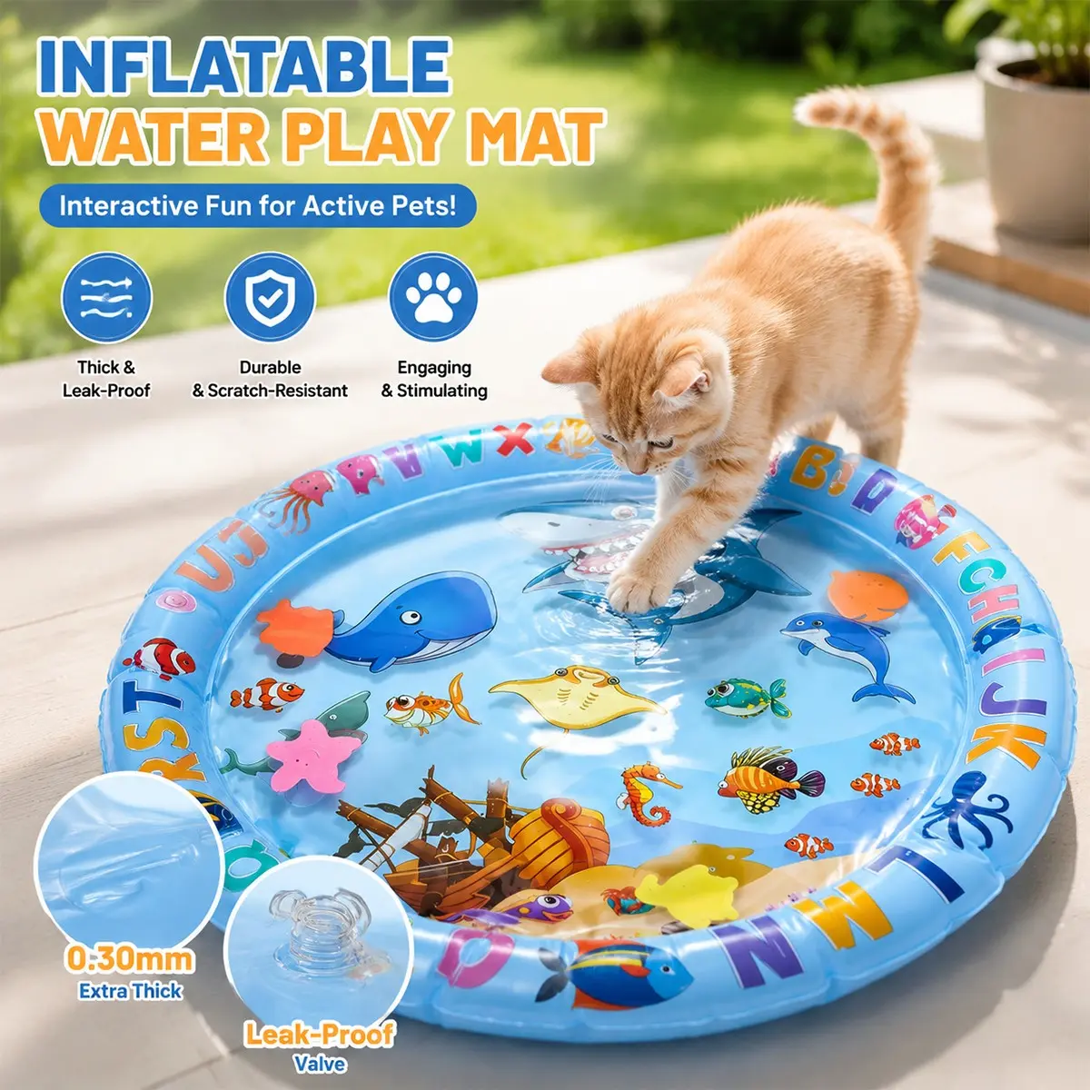 Inflatable Pet Water Play Mat Pool for Cats & Dogs – Interactive Cooling Splash Pad, Leak-Proof Durable Cat Water Toy, Summer Indoor Fun Pet Activity Mat