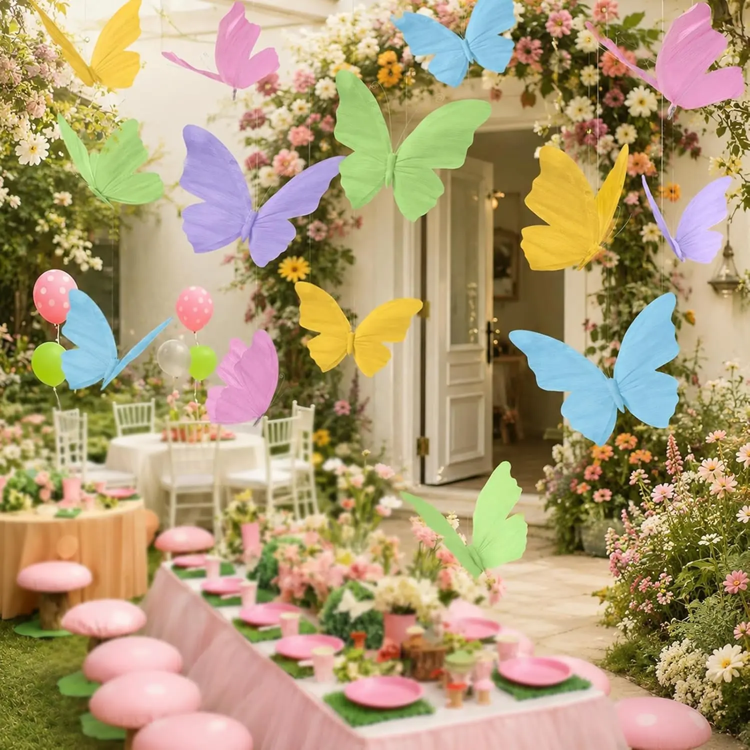 6 Pcs Large Butterfly Party Decorations 3D Colorful Paper Butterflies Hanging Butterfly Decorations for Birthday Party Wedding Bridal Baby Shower Spring Home Nursery Garden Ceiling Wall Decor