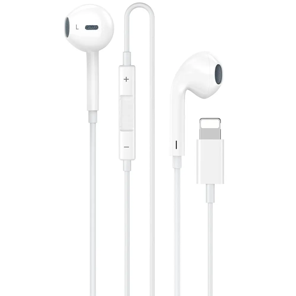 Lightning Connector Corded Semi-In-Ear Earbuds, In Ear Design, Inline Mic & Volume Control, Clear Audio, Lightweight for Daily Use