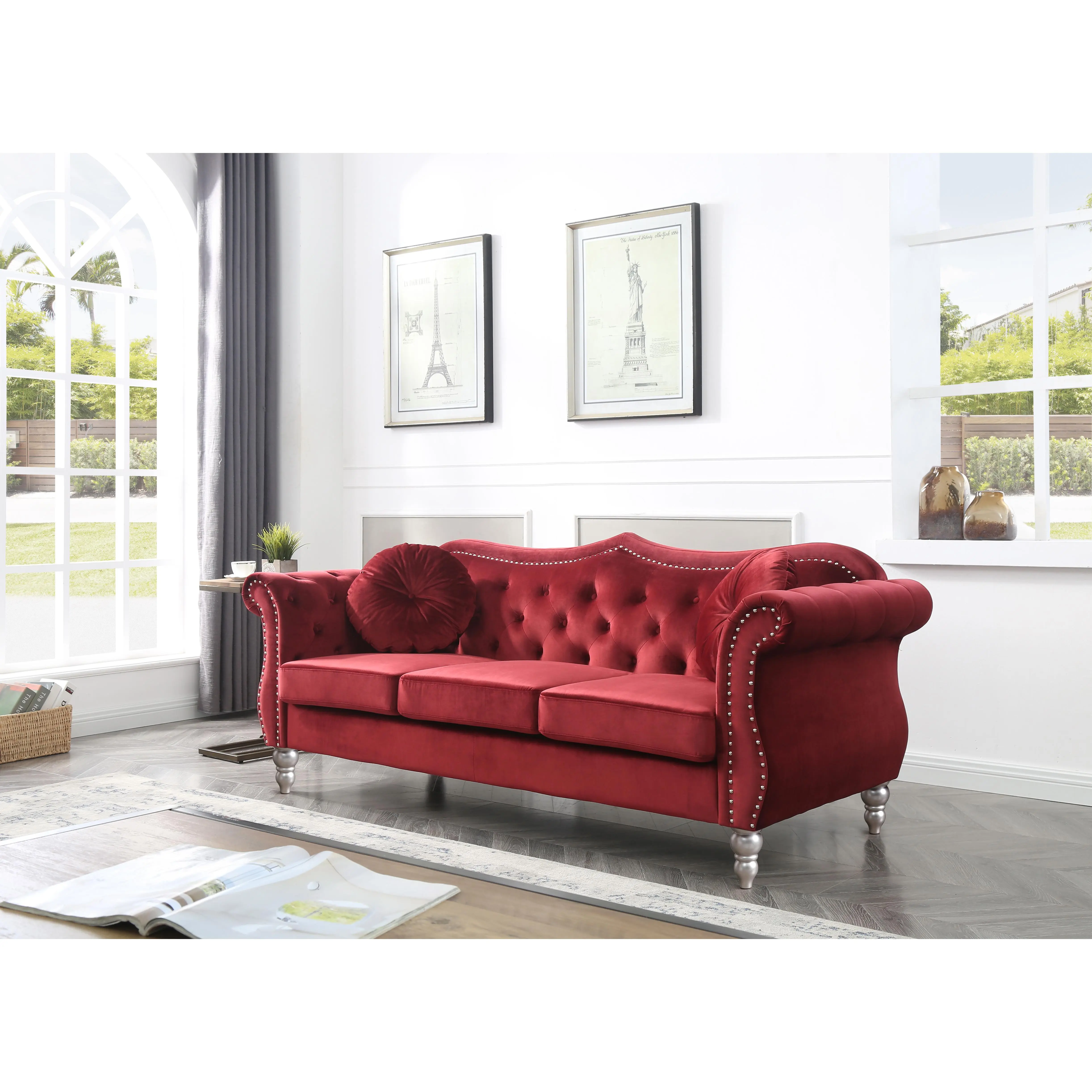 ARCH Burgundy Sofa for Living Room, Modern Upholstered Couch with Durable Fabric, Stylish Indoor Seating for Apartment, Home Office, Lounge, Single Seater, Compact Sofa, 1-Piece, Living Room Furniture for Apartment, Lounge, Family Room