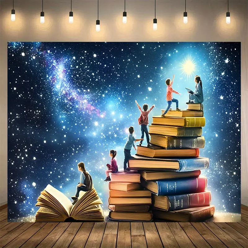 Lightweight Print Climbing Books Dream Theme Polyester Tapestry, Inspirational Home Decor for Book Lovers, Photography Events