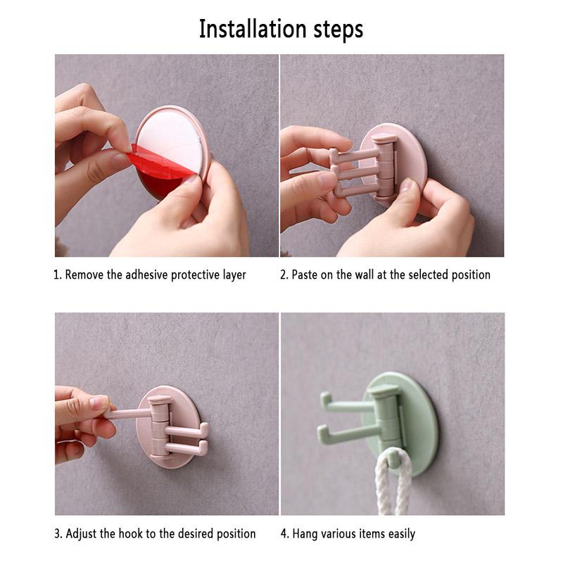 3-Branch Traceless Hanging Hook - Multifunctional Rotary Hook for Kitchen & Bathroom Walls - Punch-Free Installation!