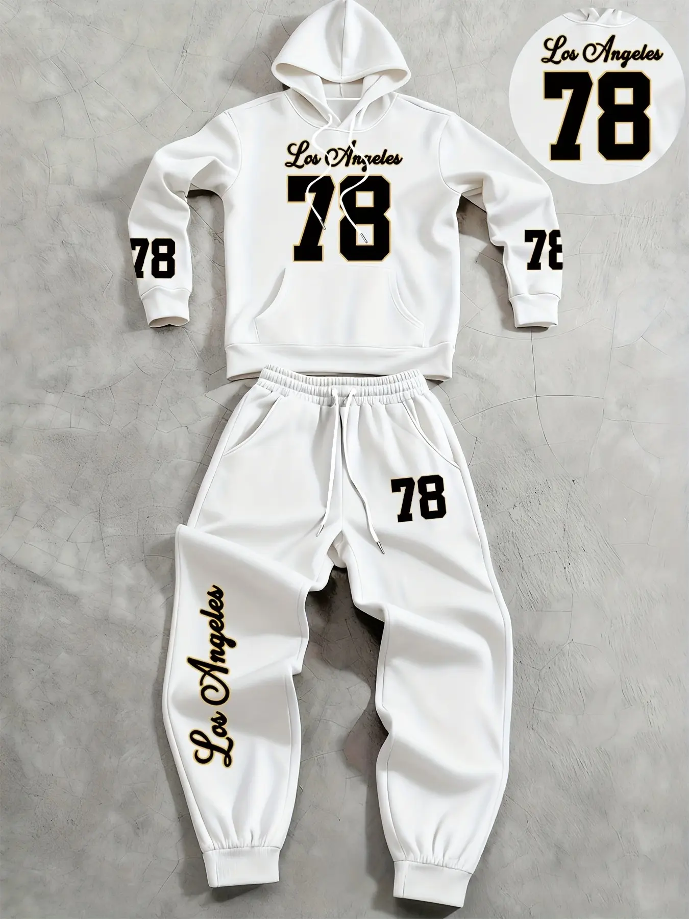 Trendy Y2K Los Angeles Graphic Hoodie and Jogger Set | Athletic White Matching Two-Piece Casual Tracksuit Set for Teens College and Daily Outerwear Hooded Tracksuit Set Casual Sportswear Outfit