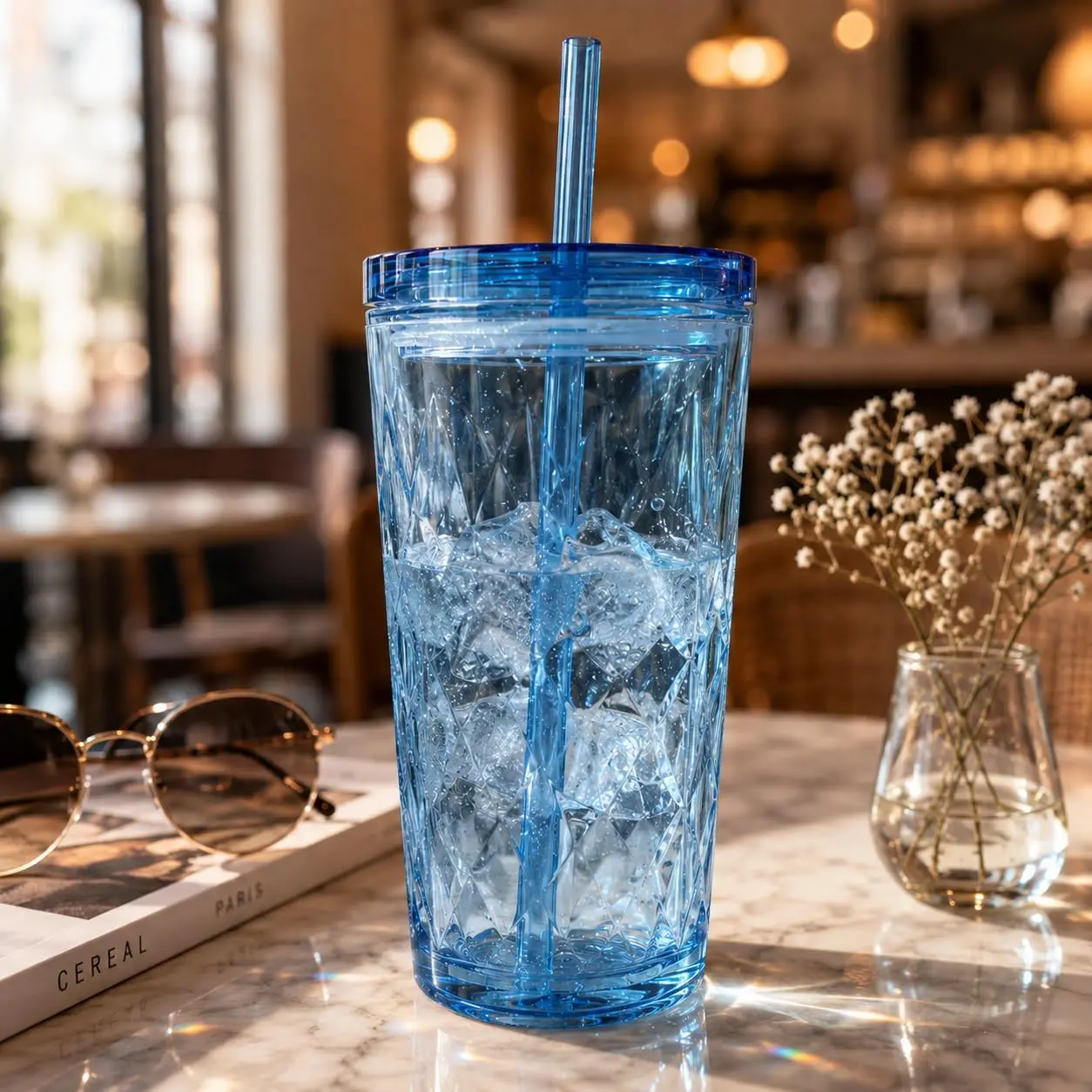 Texture Glass Tumbler with Lid and Straw Aesthetic Iced Coffee Cup |   Clear Water Bottle,  Glass Cup Gifts for Women Mom Dad(15.5oz)
