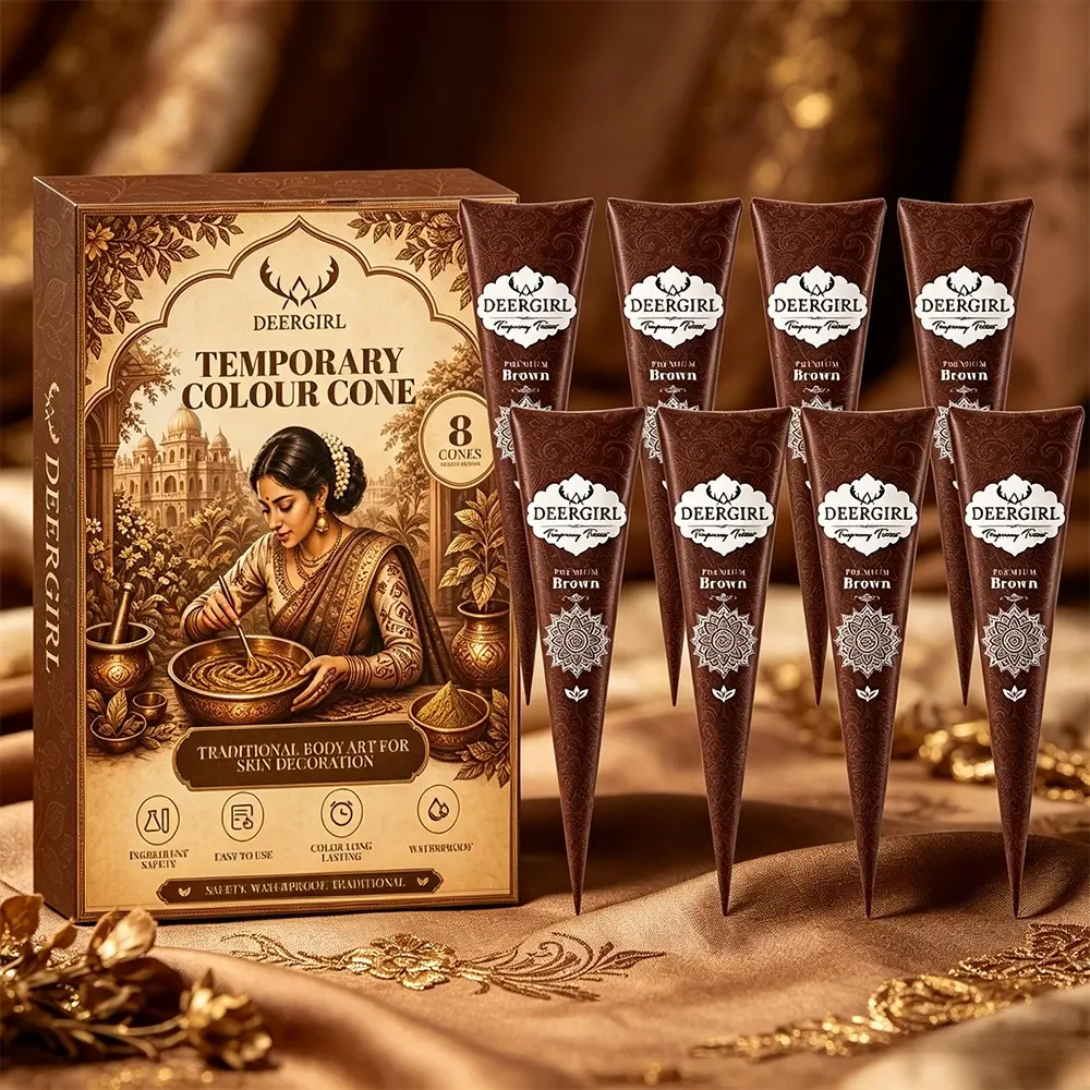 8 cherry red natural nail tint henna cones, gentle plant paste safe for nails and skin. Precision cone draws fine vintage red patterns with waterproof long wear, portable DIY kit for bridal hand art, festivals and beach vacations.