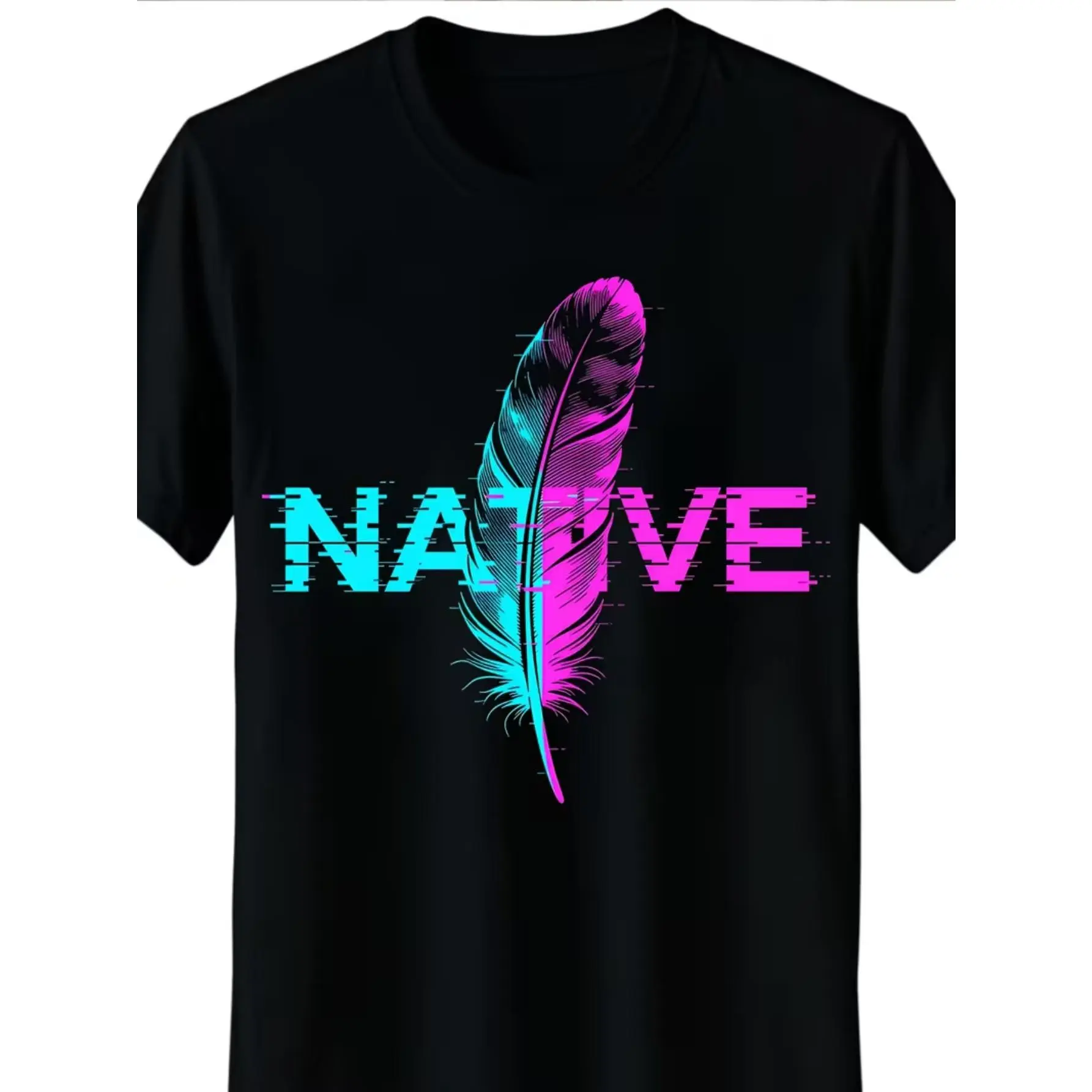 NATIVE Feather & Native Style Graphic T-Shirt - 100%  Casual Round Neck Tee with Cultural Feather for Casual Attire, Festivals & Special Occasions - Year-Round Comfortable Apparel,back to school,back to school shopping