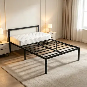 14F Full Size Black Basic Flatbed Metal Bed Frame, 14 Inch Height Heavy Duty Steel Platform Bed Base, No Box Spring Required, Stable Mattress Foundation For Bedroom Guest Room Apartment Dorm