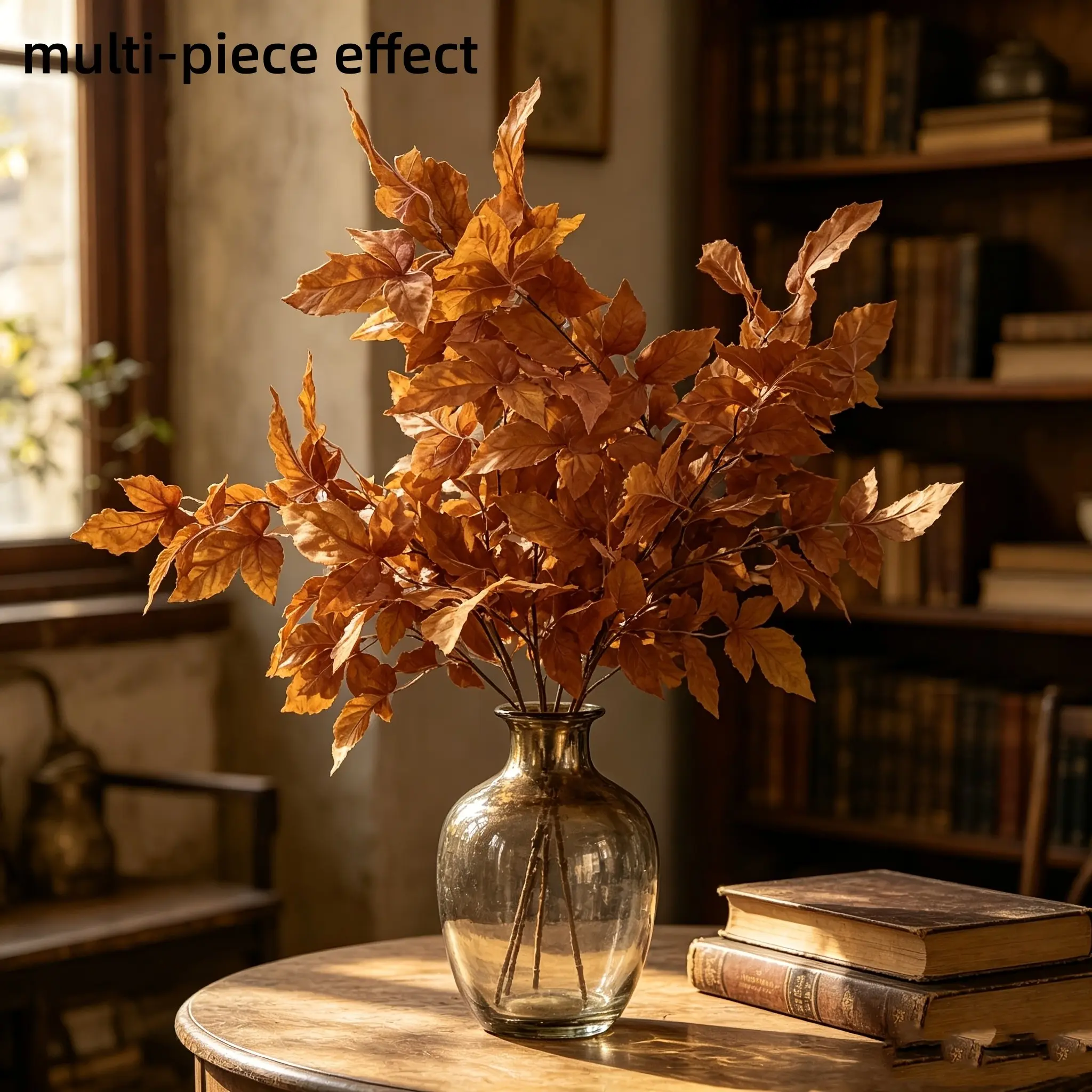 Set of 2 Artificial Maple Leaves in Autumn Colors for the Fall Harvest Festival—DIY Decorations, Vase Arrangements, Thanksgiving Decorations, Halloween Decorations, Fall Harvest Celebrations, Party Decorations, Home Decor