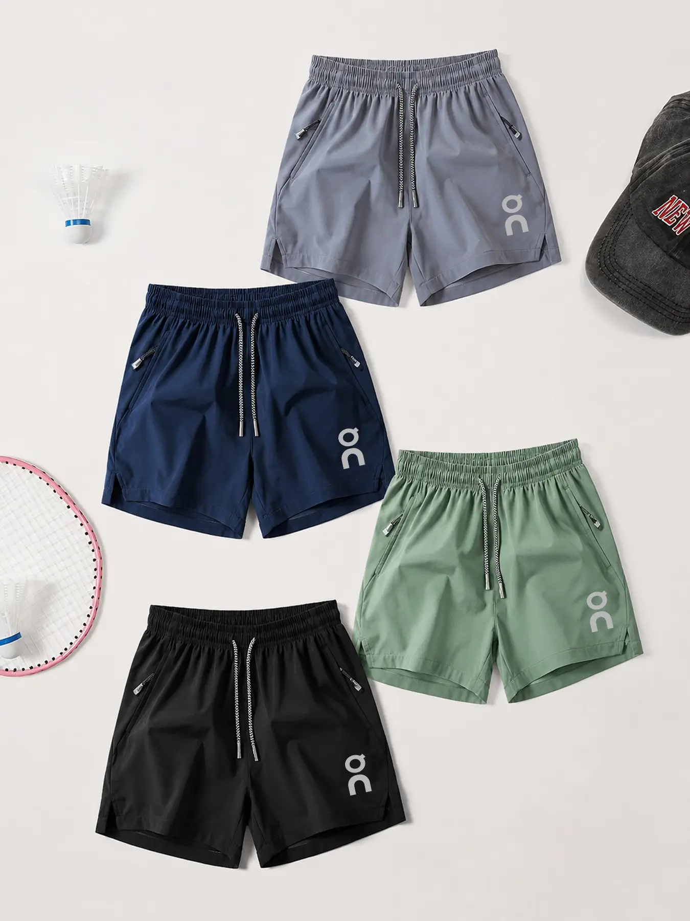 Unisex Sporty Short Pants Set, 4-Piece Combo Design, Multiple Colors, Zip Pocket, Loose Fit, Streetwear Style, Casual & Athletic Wear