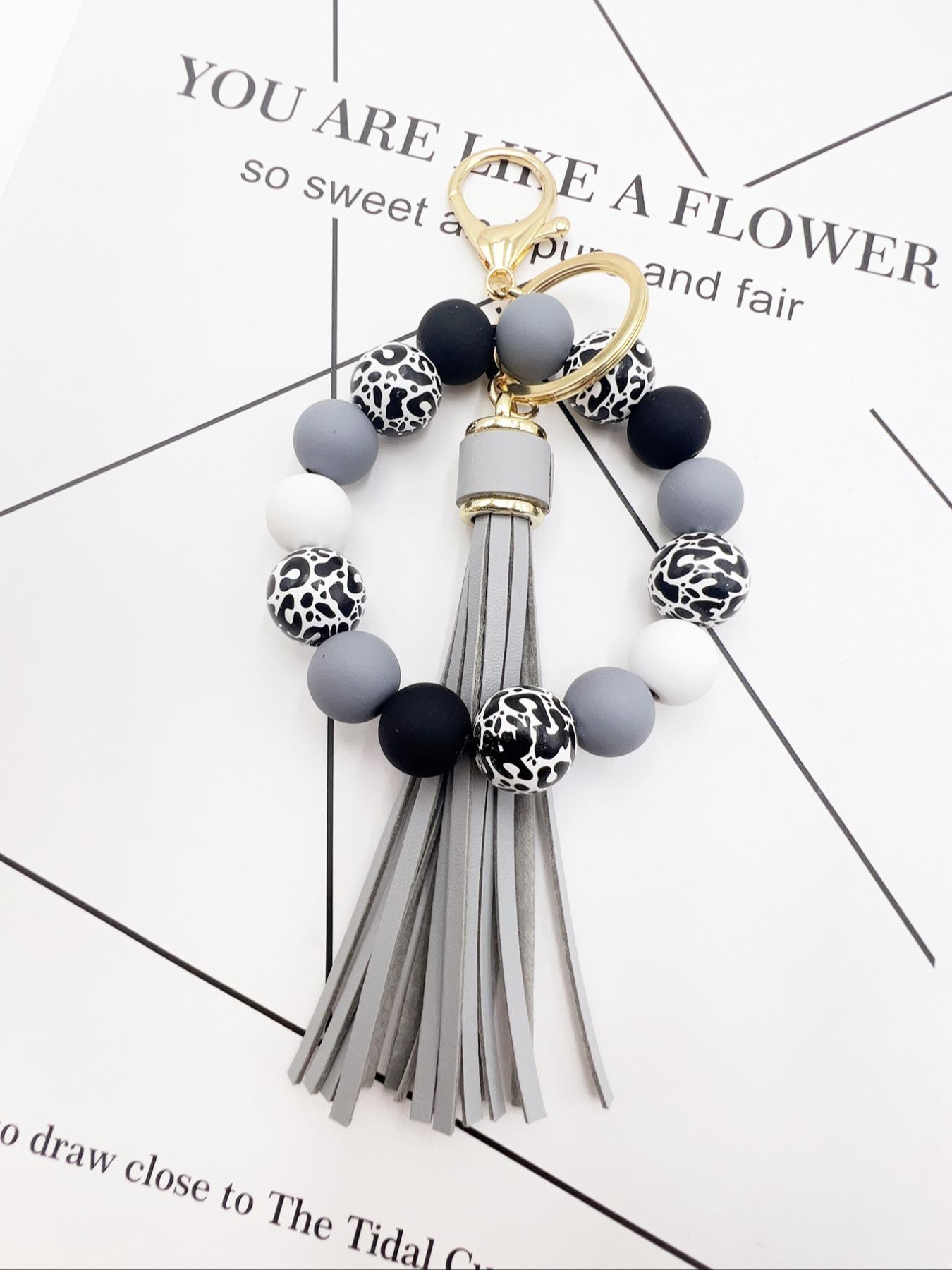 Women's Leopard Print Keychain Bracelet, Silicone Charm Pendant, Casual Style Accessory for Daily Use, Portable Anti-Loss Design