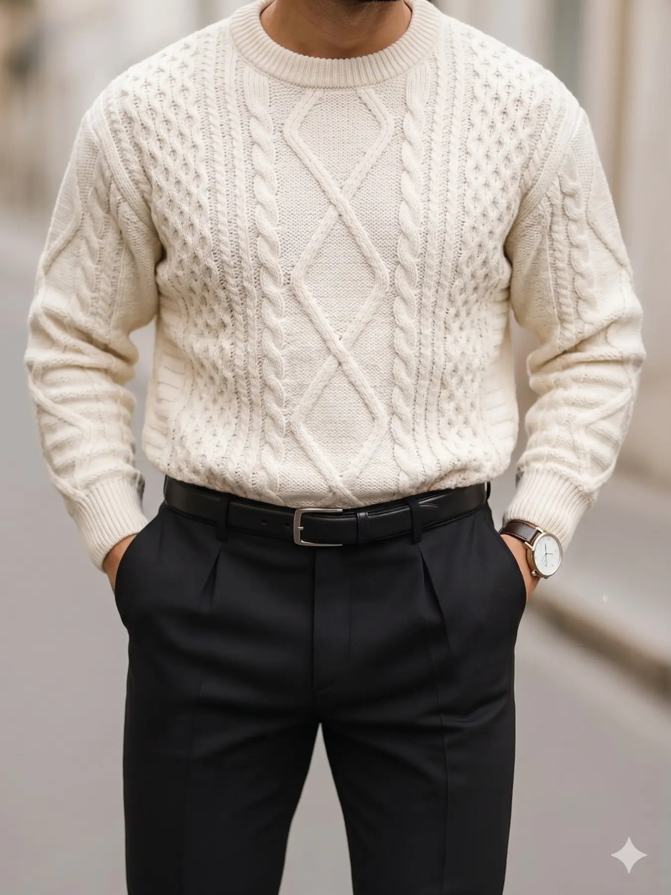 Men's Textured Drop Shoulder Round Neck Sweater, Loose Casual Long Sleeve Jumper for Fall & Winter, Men's Knitwear for Daily Wear