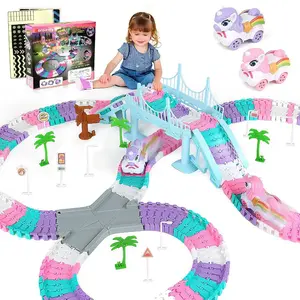 Glow-in-the-Dark Unicorn Race Track Set (Includes Unicorn Cars) – Flexible DIY Assembly (268 Pieces)