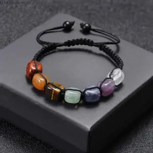 Seven Chakra Crystal Bracelet for Women and Men, Natural Healing Stone Energy Bracelet with Amethyst Beads, Adjustable Handmade Cord Jewelry for Meditation, Yoga, Reiki, Spiritual Balance, Stress Relief, Manifestation Gift