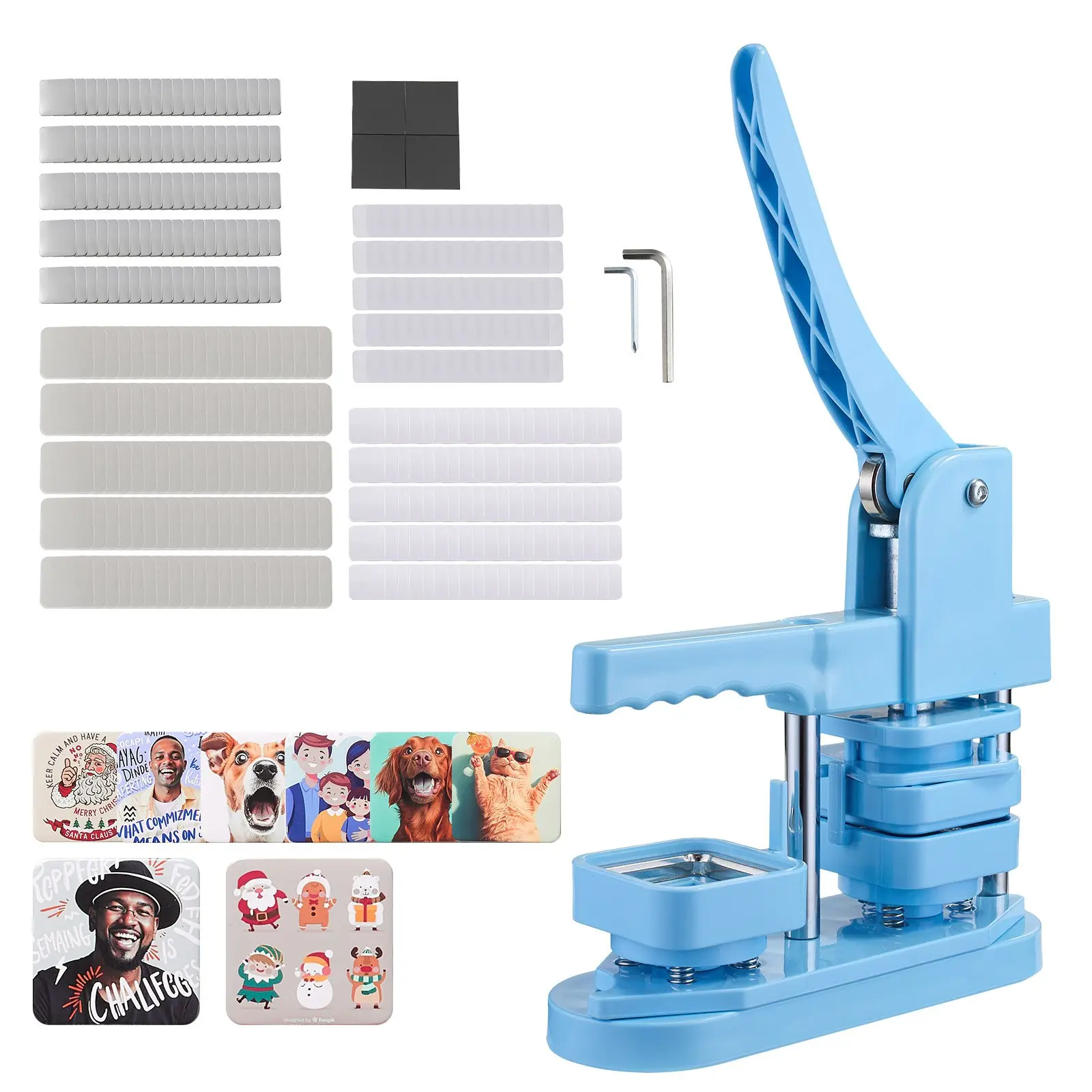 【toolupgrade】VEVOR Square Abs Plastic Button Maker Machine, 1.97x1.97in, Tinplate Front Shells, Plastic Back Covers, Magnetic Backings, Transparent Films, Ergonomic Handle, for DIY Badges, Blue, Square Shape