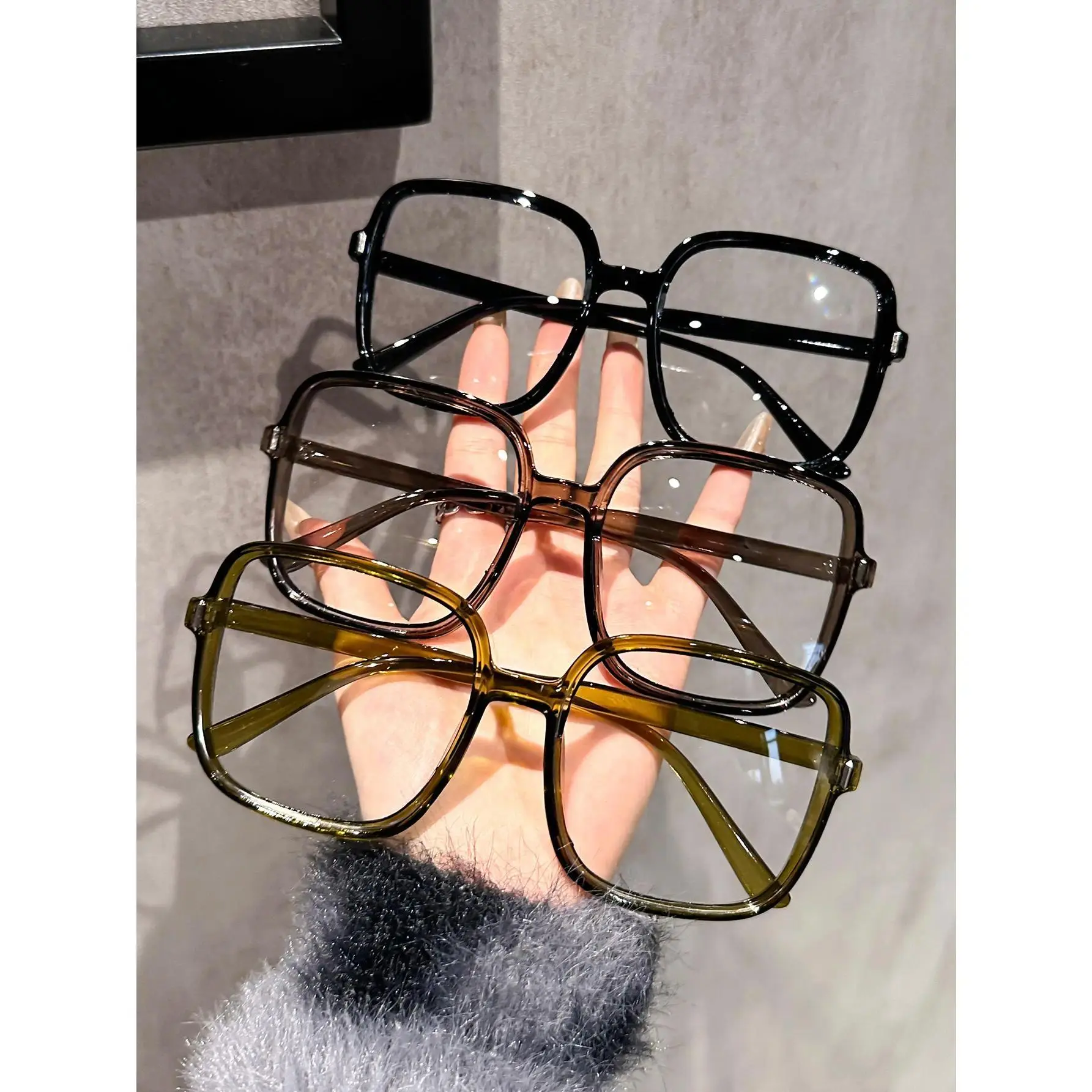Unisex Oversized Square Anti-Blue Light Plastic Glasses - 3/4 PCS Fashionable Frames, 4-Lens Non-Prescription, for Daily Wear & Photo Shoots, All Seasons Blue Light Glasses