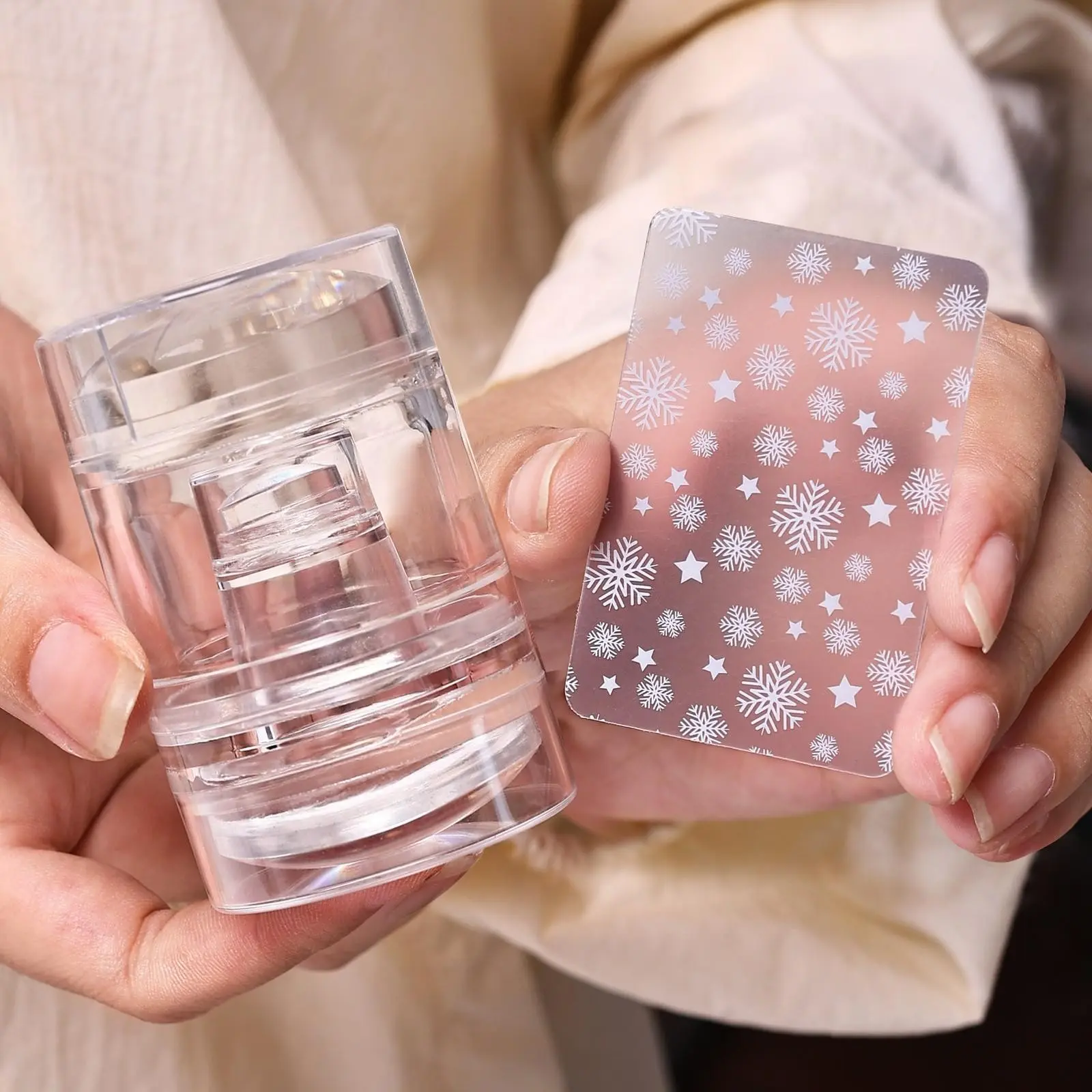 Fast and Easy French Tip Home Nail Art with Clear Silicone Stamper and Scraper With Dust Cover Transparent Nail Templates Stamp For Stamping Polish Printing Manicure Tools