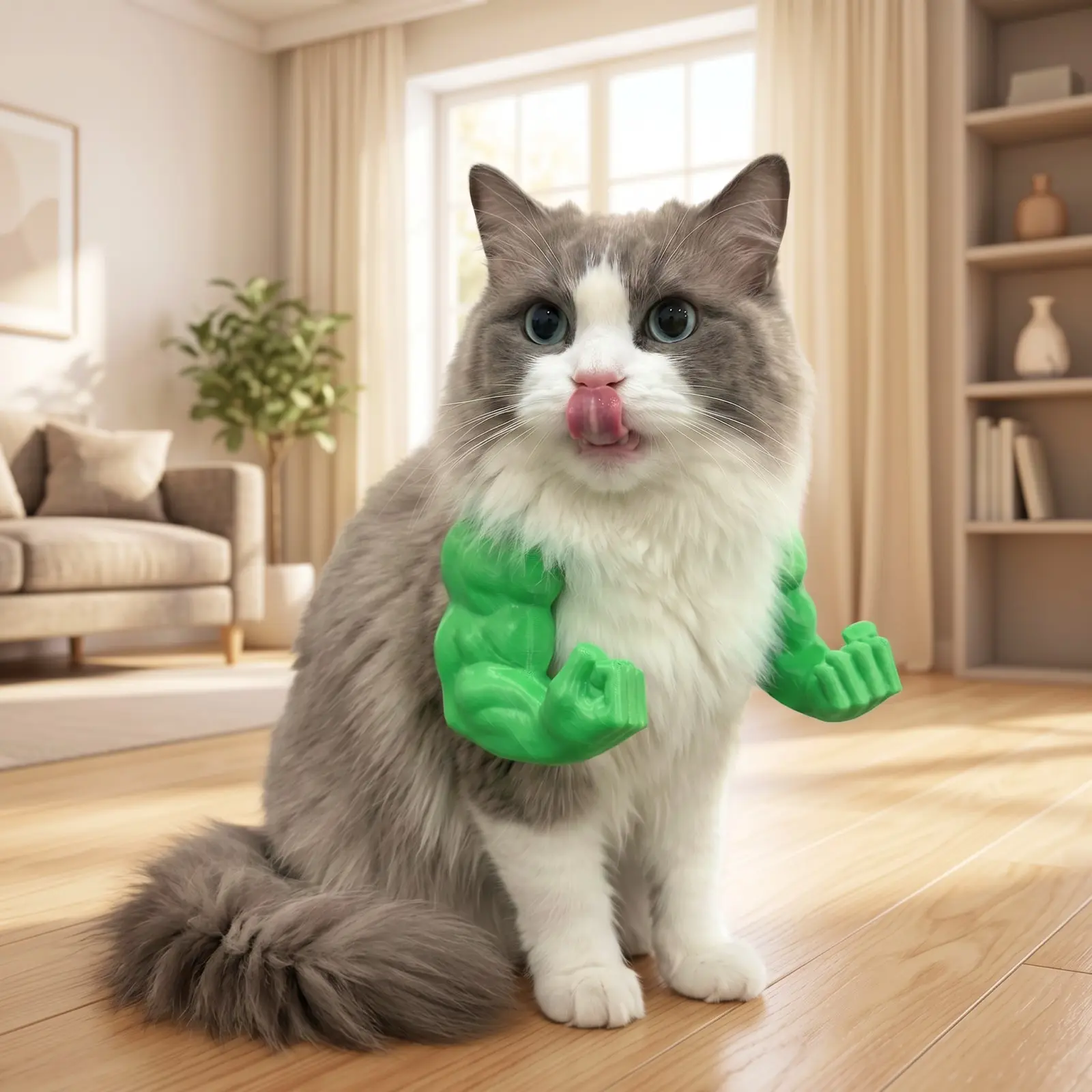 3D Printed Cat Muscle Arms, Halloween Pet Costume Cosplay Accessory, Lightweight Neck Hanging Photo Prop for Cats, Kittens, Small Dogs
