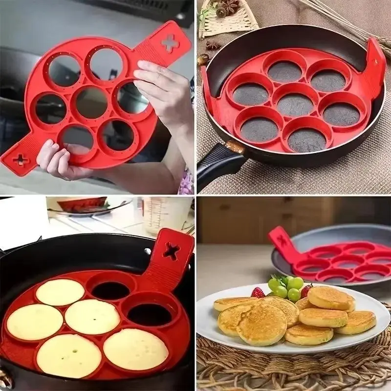 Silicone Non Stick Pot 7-Hole Baking Mold Food-Grade Handle Fried Eggs Pancake Omelet Mold Home Cooking Kitchen Tool Baking Mold