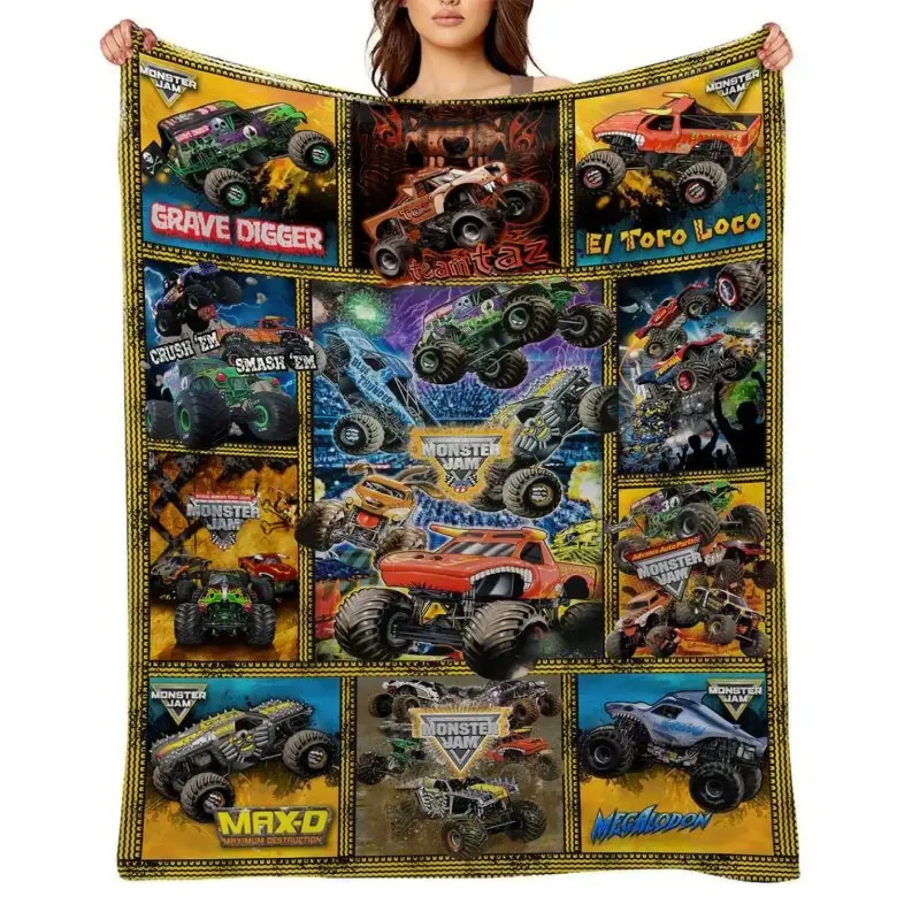 Monster Jam Monster Truck Flannel Throw Blanket Soft Cozy Grave Digger Plush Fleece Warm Kid Toddler Boy Room Decor Bedding Couch Sofa Cover Birthday Christmas Gift B-4