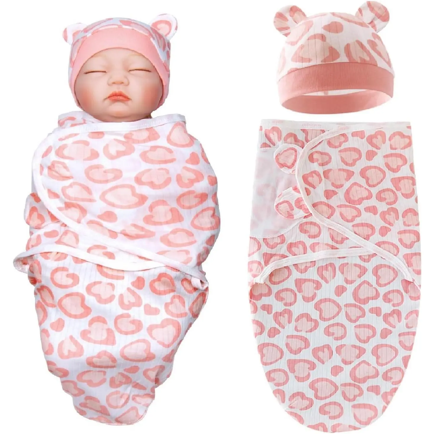 Unisex Reborn Doll Clothes Outfit Accessories, 2-Piece Blanket & Hat Set Pack with Pink Heart Pattern, for 17-22 Inch Newborn Dolls