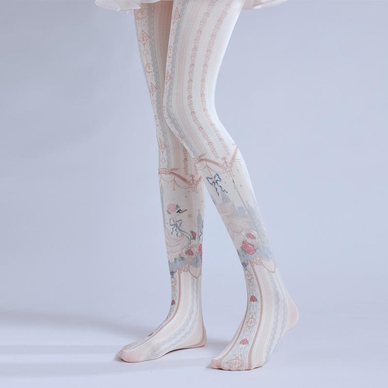 New Printed Pantyhose, Gorgeous Patterned White Pantyhose, Girl COS Socks, Cute With Comfortable Base Socks, Personalized Girly Socks butt pad lace  pajamas warm woman sexy  cloth