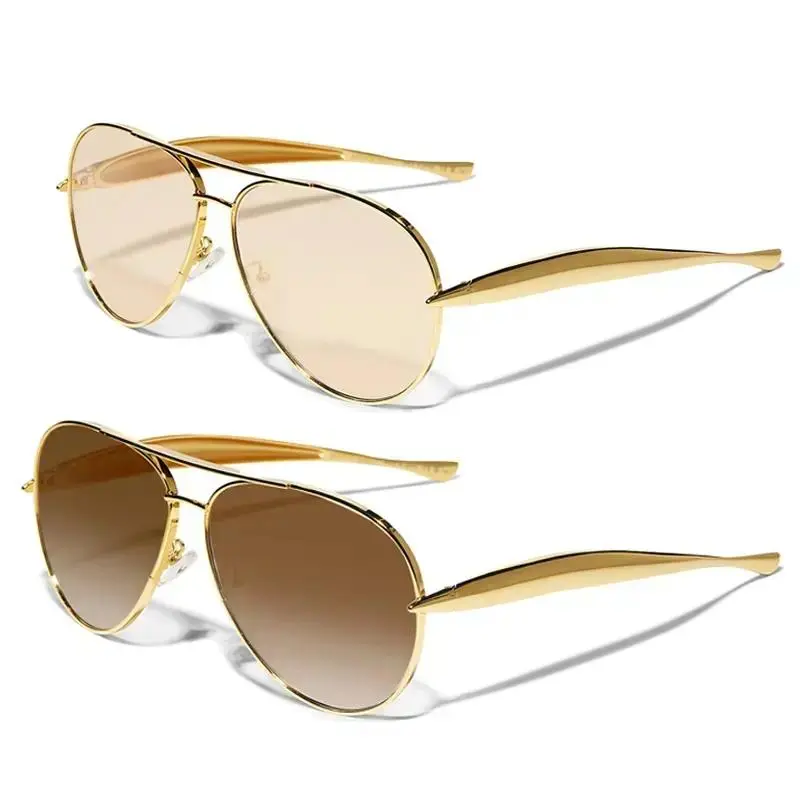 Gold Aviator Sunglasses for Women & Men, Retro Oversized Metal Frame UV400 Protection Shades, Trendy Vintage Fashion Eyewear for Travel, Driving, Beach, Outdoor Activities & Streetwear Looks
