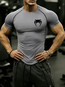 Hip Hop Y2K Men's Slim Fit Compression Short Sleeve T Shirt Quick Dry Breathable Gym Workout Running Training Simple Snake Head Graphic Print Athletic Top