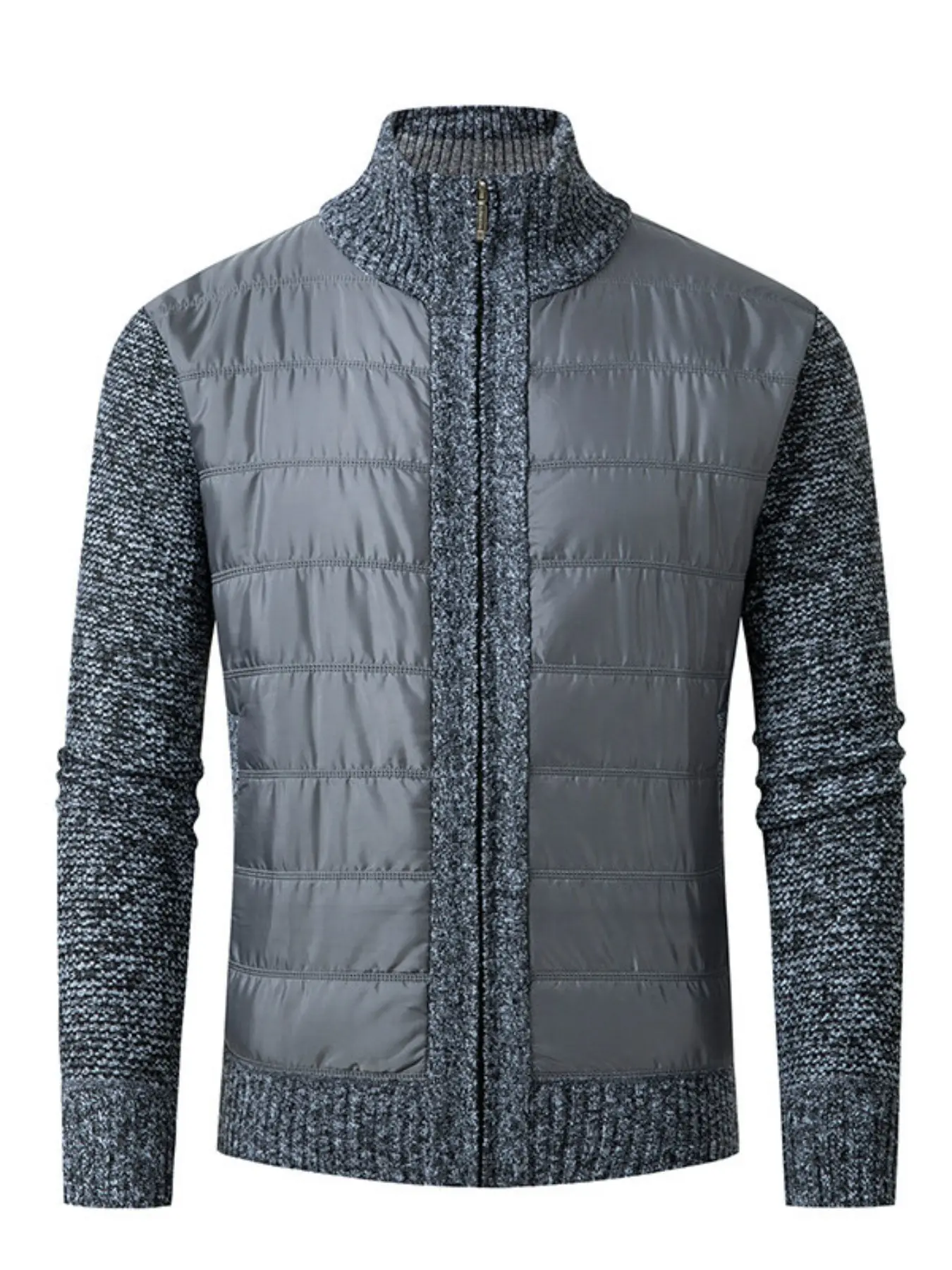 2026 New Men's Windproof Casual Knit Patchwork Zipper Cardigan, Wine Colorblock Fleece Warm Stand Collar Sweater Coat with Side Pockets Collared Knit Clothing