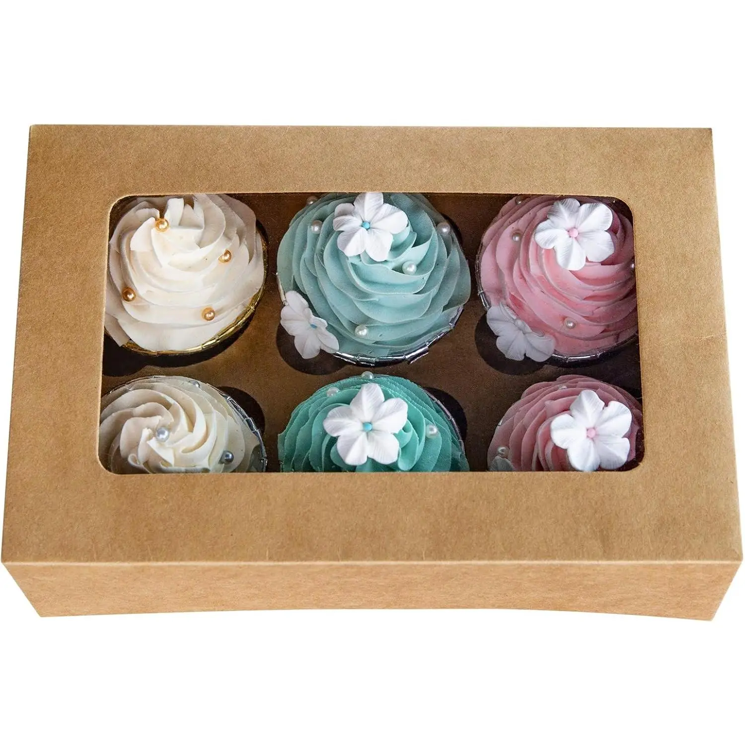 Cupcake Boxes with Inserts 6 Holders,9.5x6.3x3inch Large Brown  Standard Bakery Boxes with Window  Grade Cake Carrier Container for Muffins   Box Bulk,Pack of 15