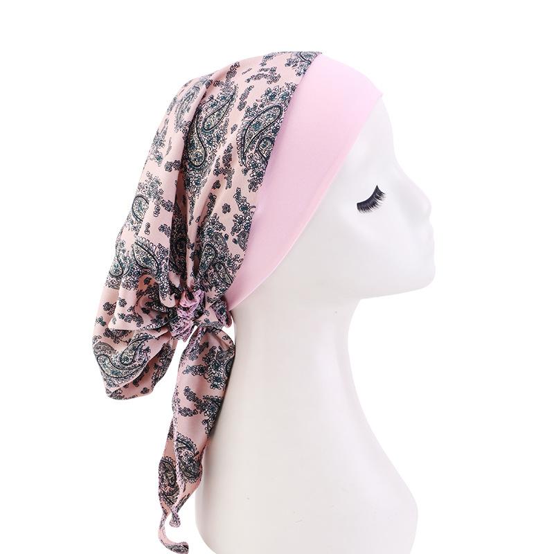 Elastic Wide Band Satin Bonnet, Ethnic Print Head Wrap Hair Care Cap